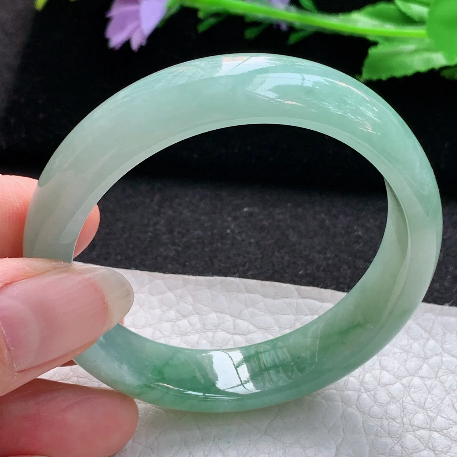 ss实拍55*51.5*12.8*7.3贵妃镯 缅甸翡翠a货玉手镯冰油飘花椭形宽边玉手环
