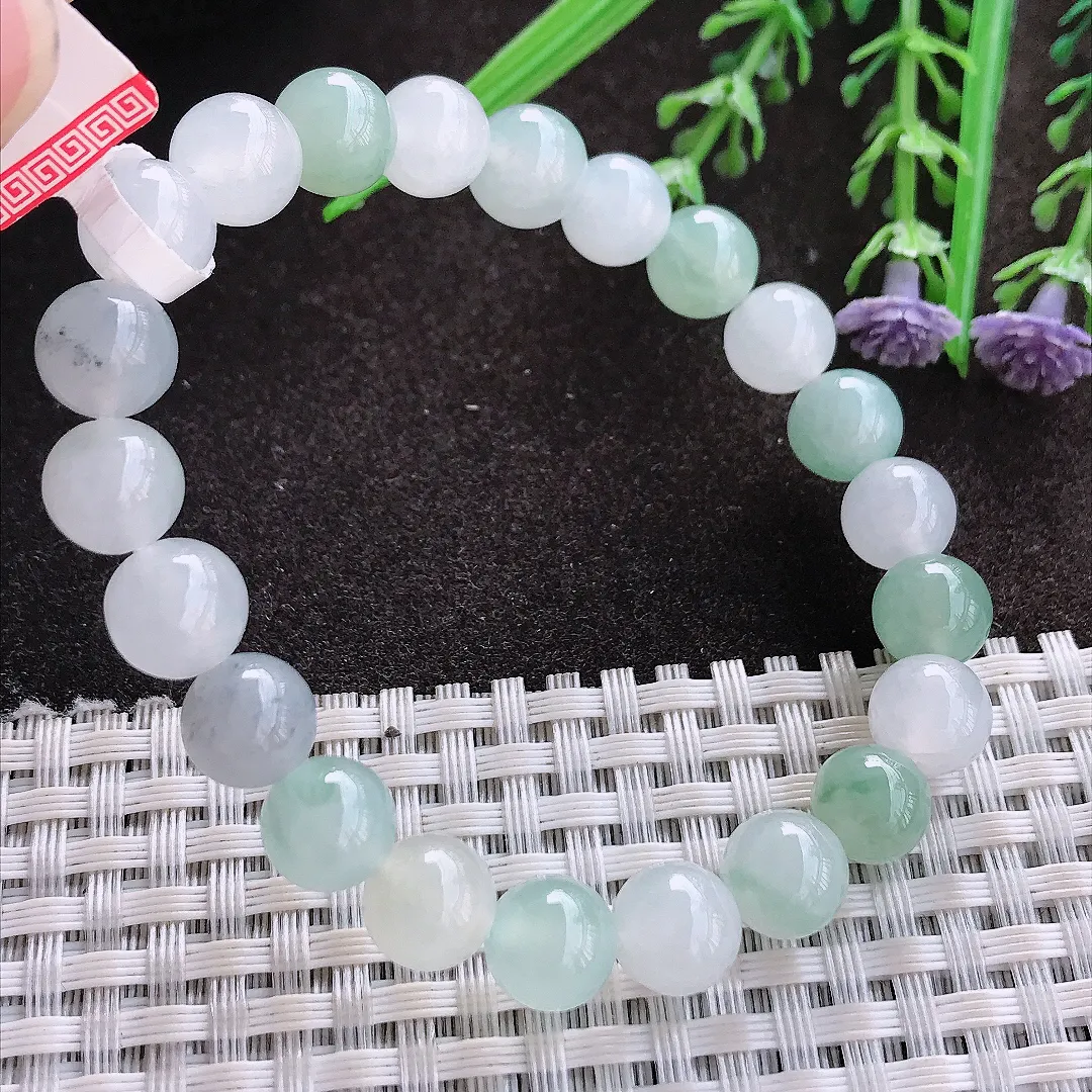 实拍A货翡翠8.5/22颗老坑冰胶水灵玉珠手链女款手串