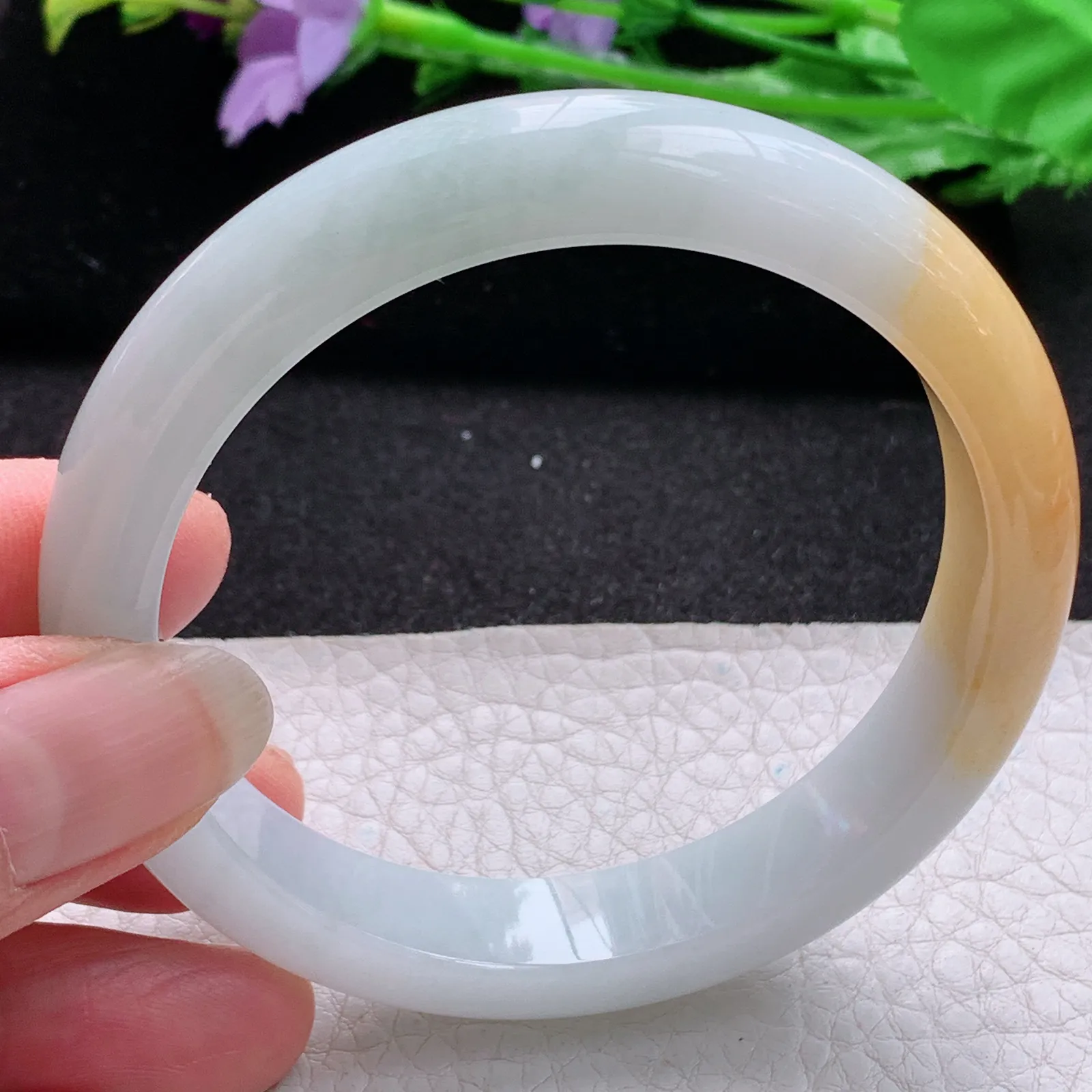 nr实拍58*12*8平安镯 缅甸翡翠a货玉手镯双彩宽边玉手环