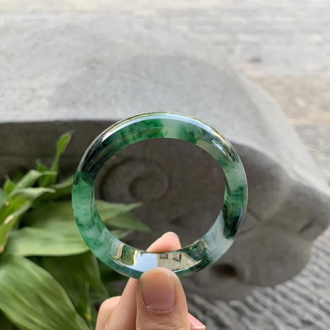 圈口 54.8-49.2-12.8-6.8【水墨绿贵妃手镯】贵妃54 55可戴