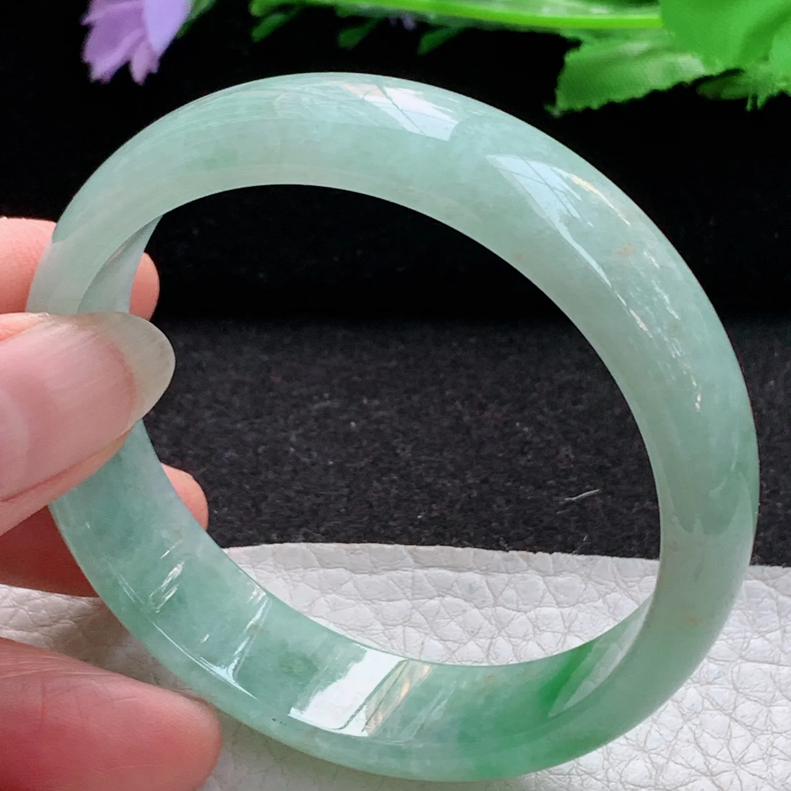 ss实拍56.5*14.8*6.5平安镯 缅甸翡翠a货玉手镯飘绿清爽宽边玉手环