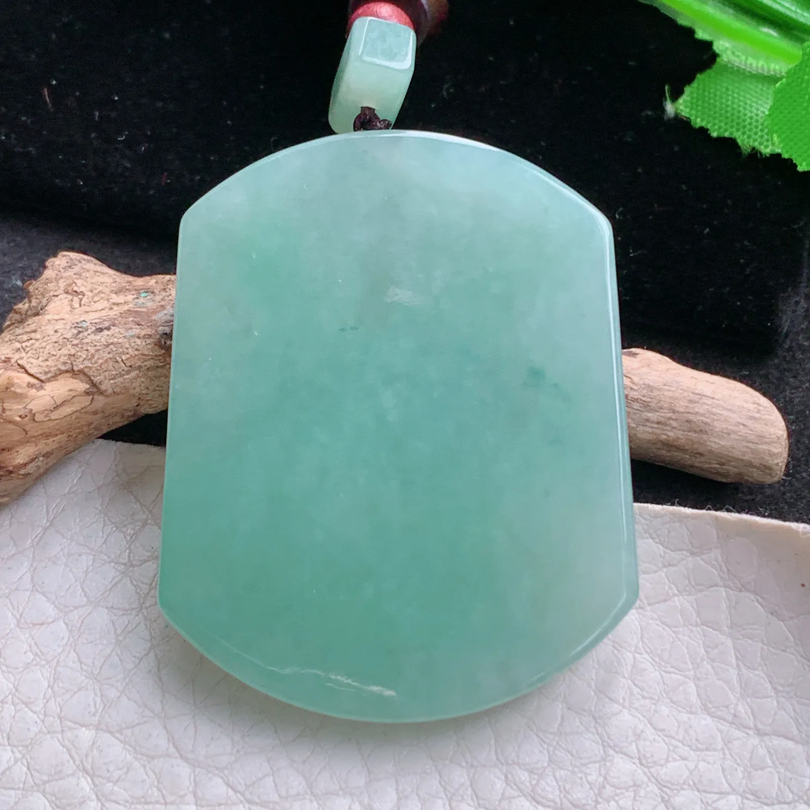 zen自然光51*40*5.7天然缅甸翡翠满绿平安无事牌 素面牌玉吊坠 玉挂件