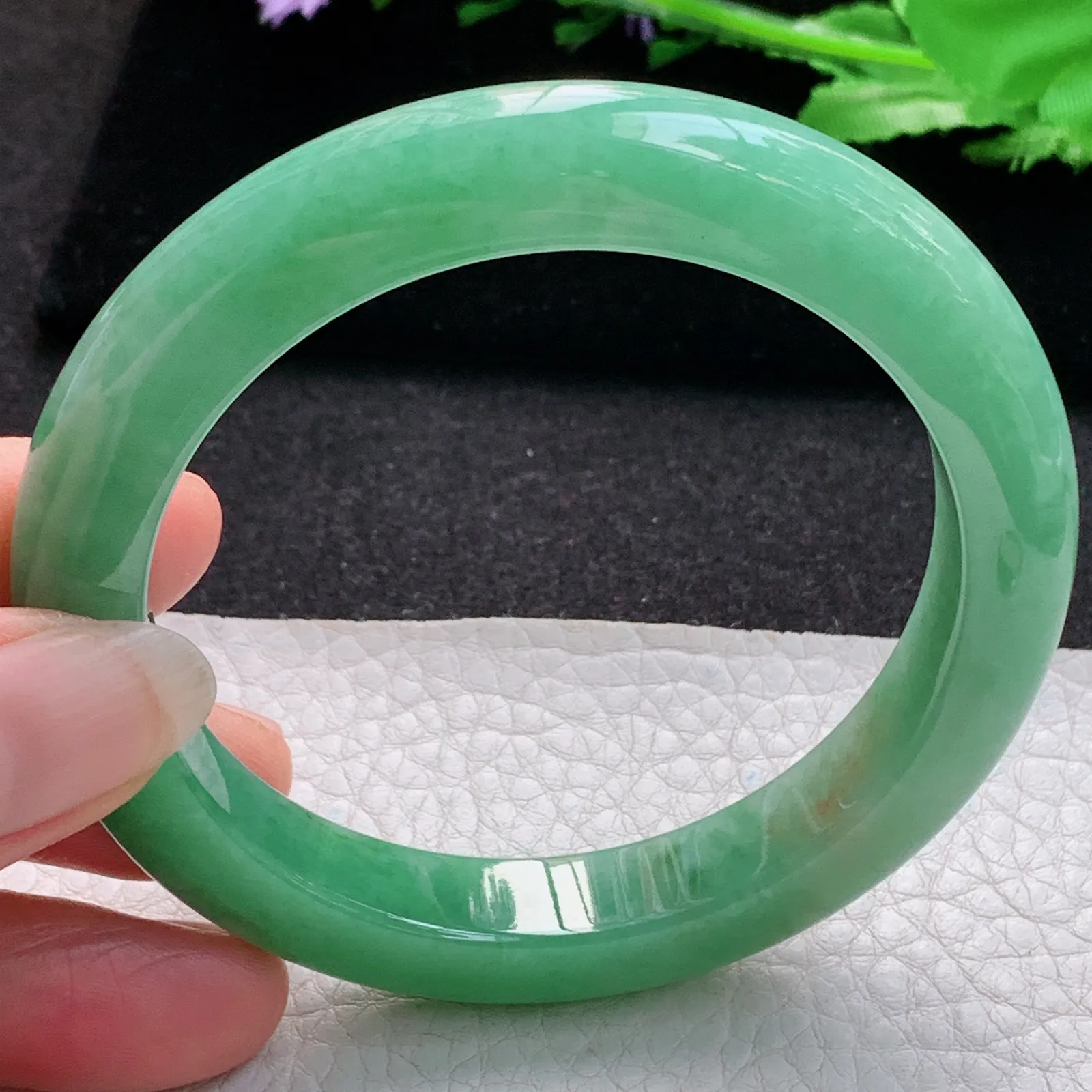 nr大圈口59.5*11*9.5平安镯 缅甸翡翠a货玉手镯胶感满绿宽边玉手环