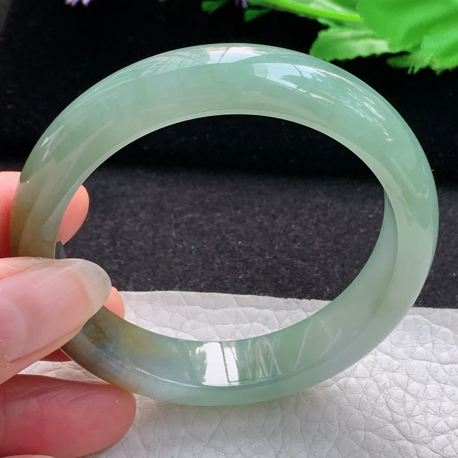 h实拍55*12.8*7.8平安镯 缅甸翡翠a货玉手镯冰胶文艺复古宽边玉手环