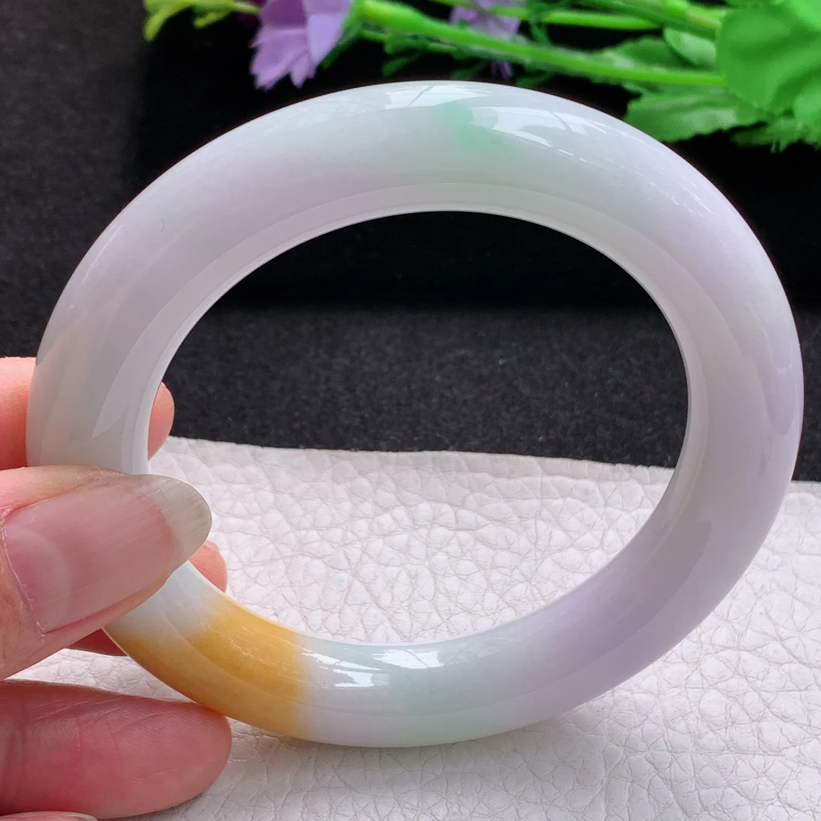 nr实拍58*11.6*12胖圆镯 缅甸翡翠a货玉手镯胶感三彩圆条美人镯