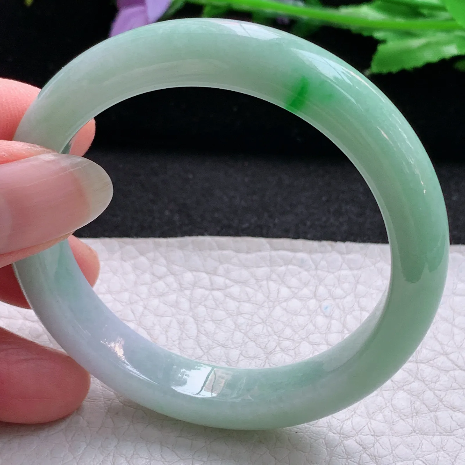 hf小圈口52*10.8*7.8平安镯 缅甸翡翠a货玉手镯秀气春带彩宽边玉手环