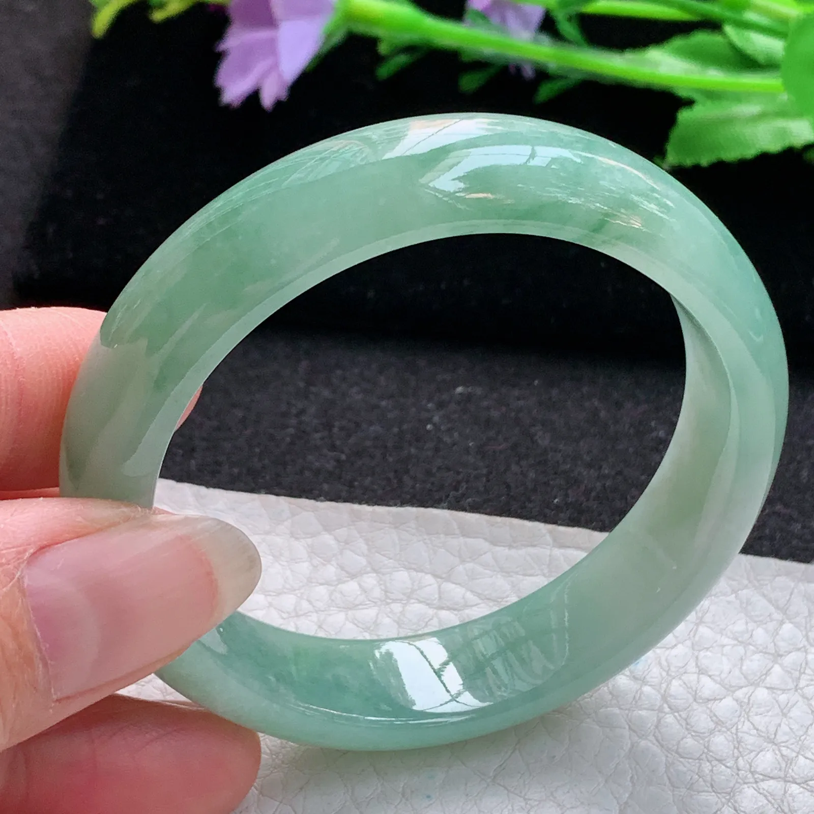 ss实拍55*51.5*12.8*7.3贵妃镯 缅甸翡翠a货玉手镯冰油飘花椭形宽边玉手环