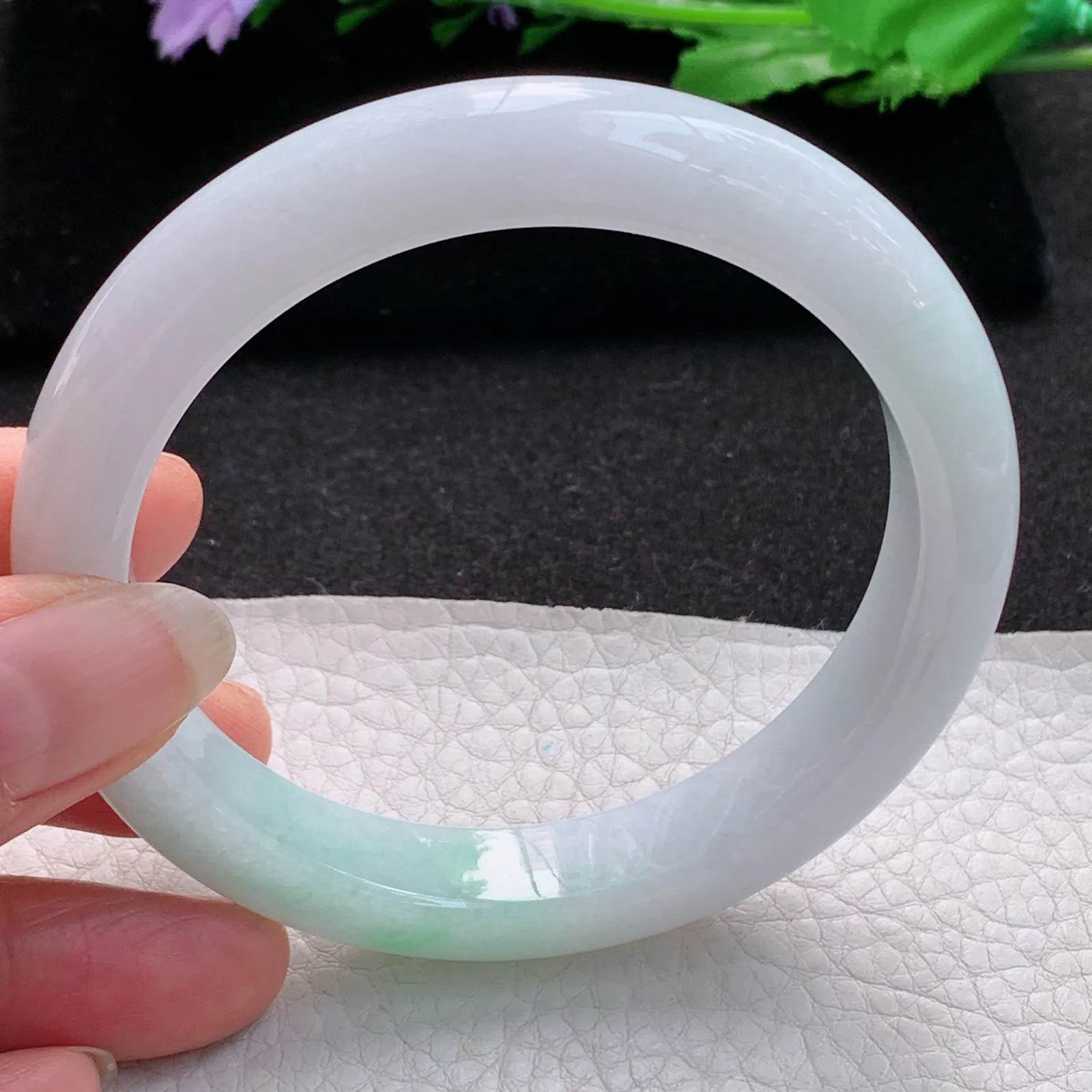 ay大圈口60*12*9.2平安镯 缅甸翡翠a货玉手镯飘绿宽边玉手环