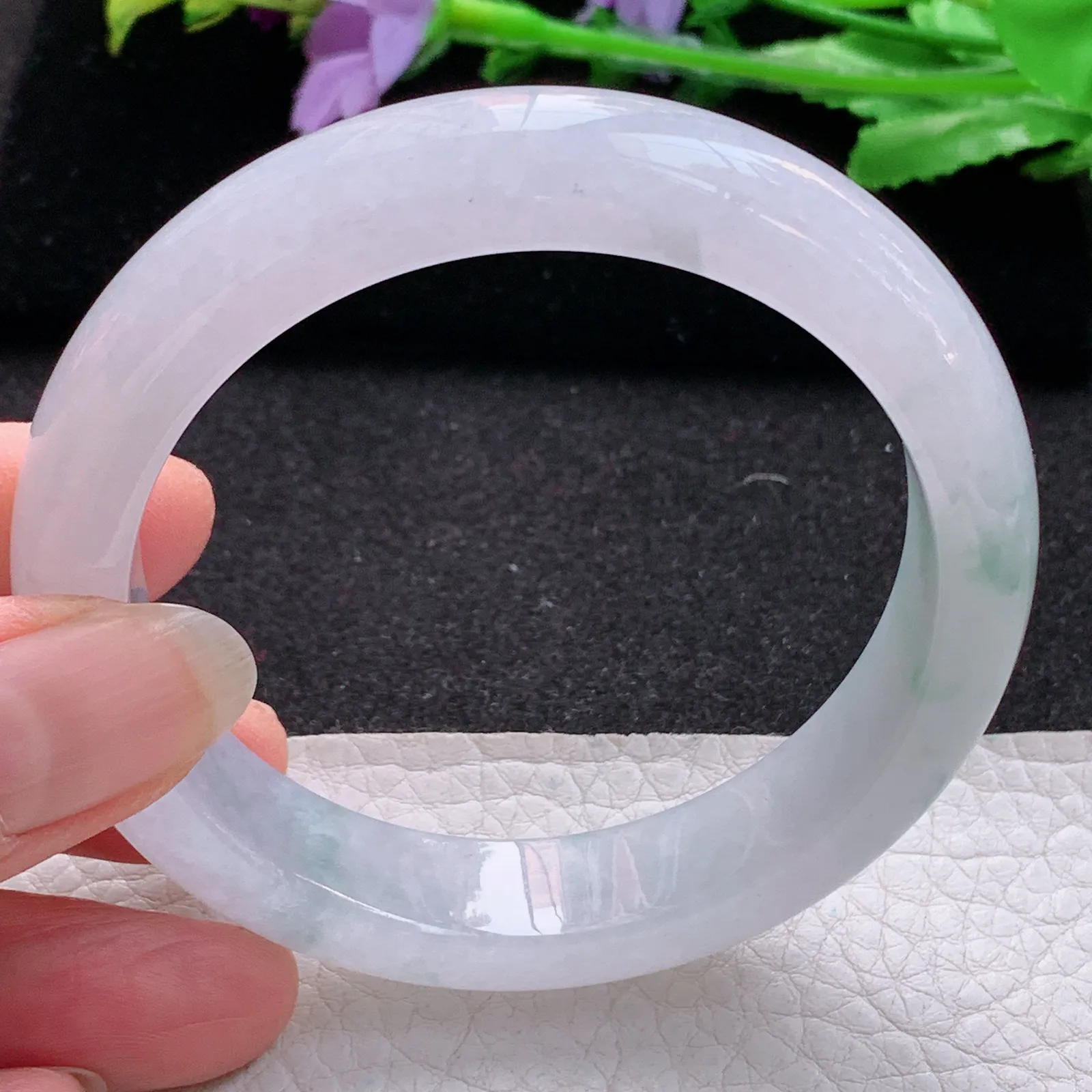 xo实拍57*13.2*8.5平安镯 缅甸翡翠a货玉手镯冰飘花宽边玉手环