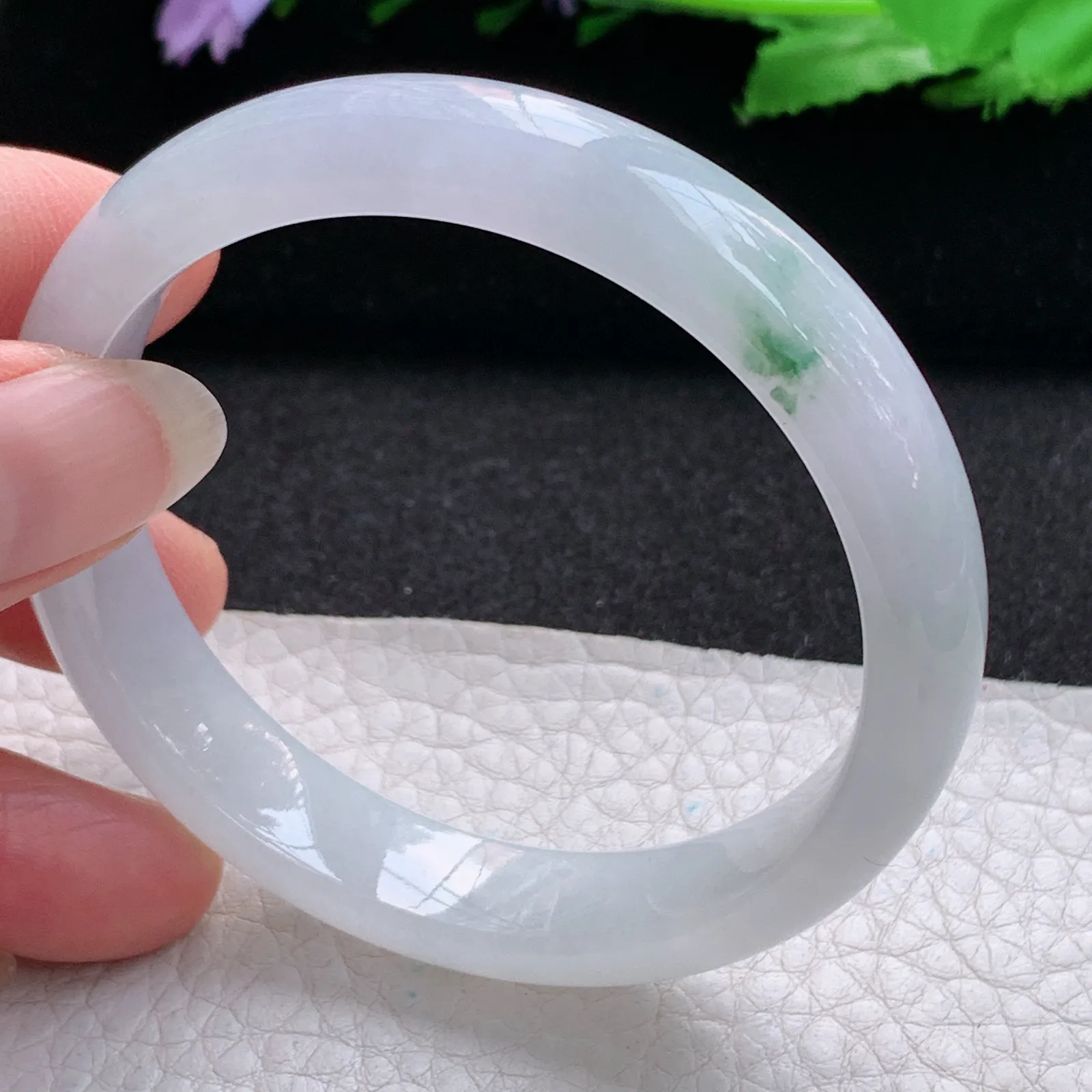 ay实拍55*11.8*7平安镯 缅甸翡翠a货玉手镯清爽飘花宽边玉手环