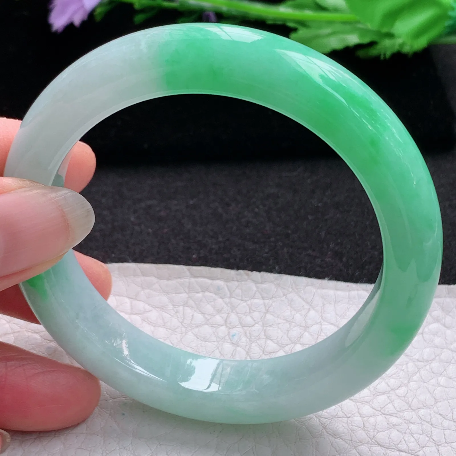 xo实拍55.5*12*9平安镯 缅甸翡翠a货玉手镯冰绿宽边玉手环