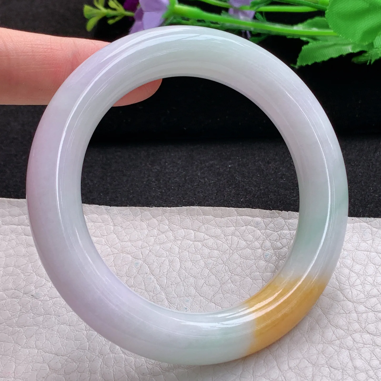 nr实拍58*11.6*12胖圆镯 缅甸翡翠a货玉手镯胶感三彩圆条美人镯