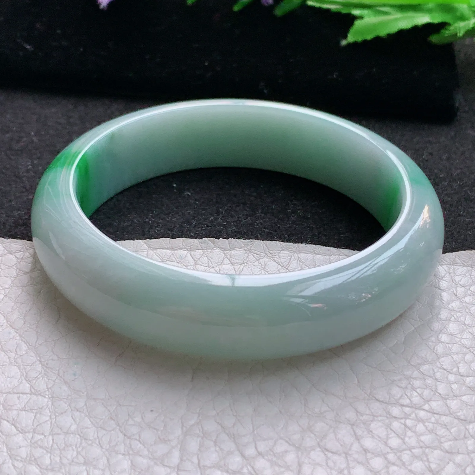 ss实拍56*14.3*7.8平安镯 缅甸翡翠a货玉手镯飘绿宽边玉手环