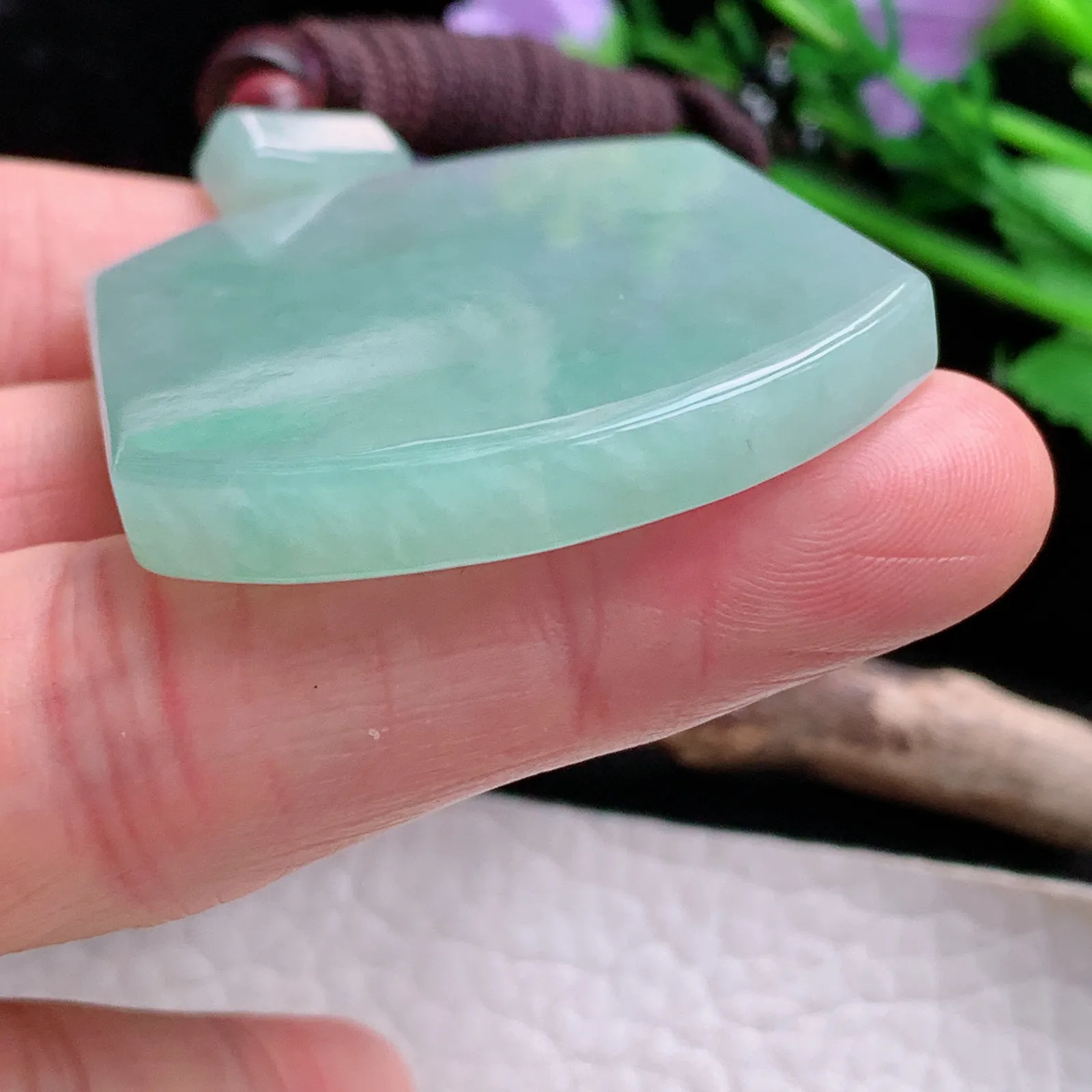 zen自然光51*40*5.7天然缅甸翡翠满绿平安无事牌 素面牌玉吊坠 玉挂件