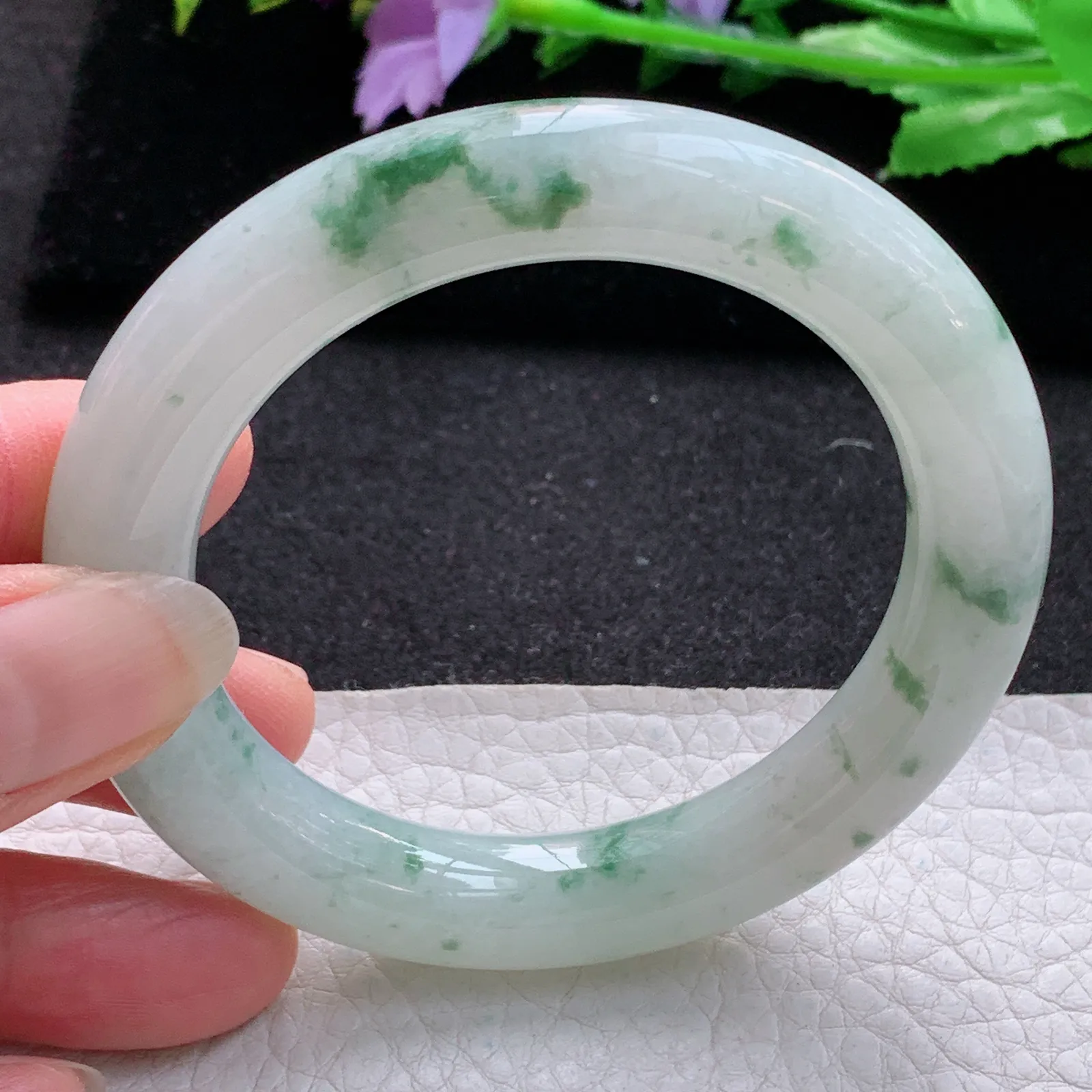 ee实拍53.9*10.8*10.9美人镯 缅甸翡翠a货玉手镯冰飘花圆条玉手环