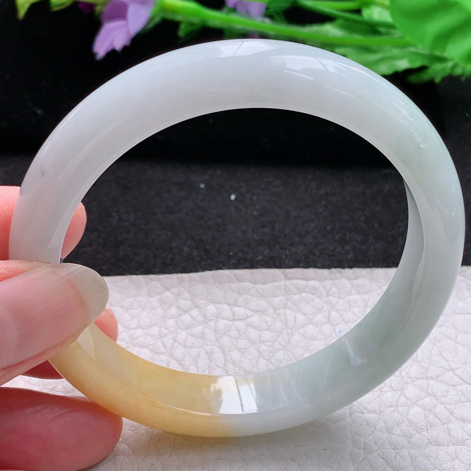 nr实拍58*12*8平安镯 缅甸翡翠a货玉手镯双彩宽边玉手环