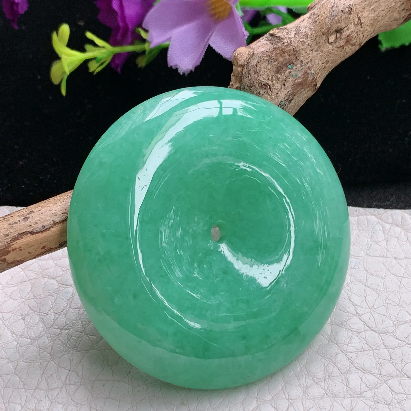 qxm实拍53*11缅甸翡翠精雕满绿大平安扣 大绿扣玉吊坠 玉挂件