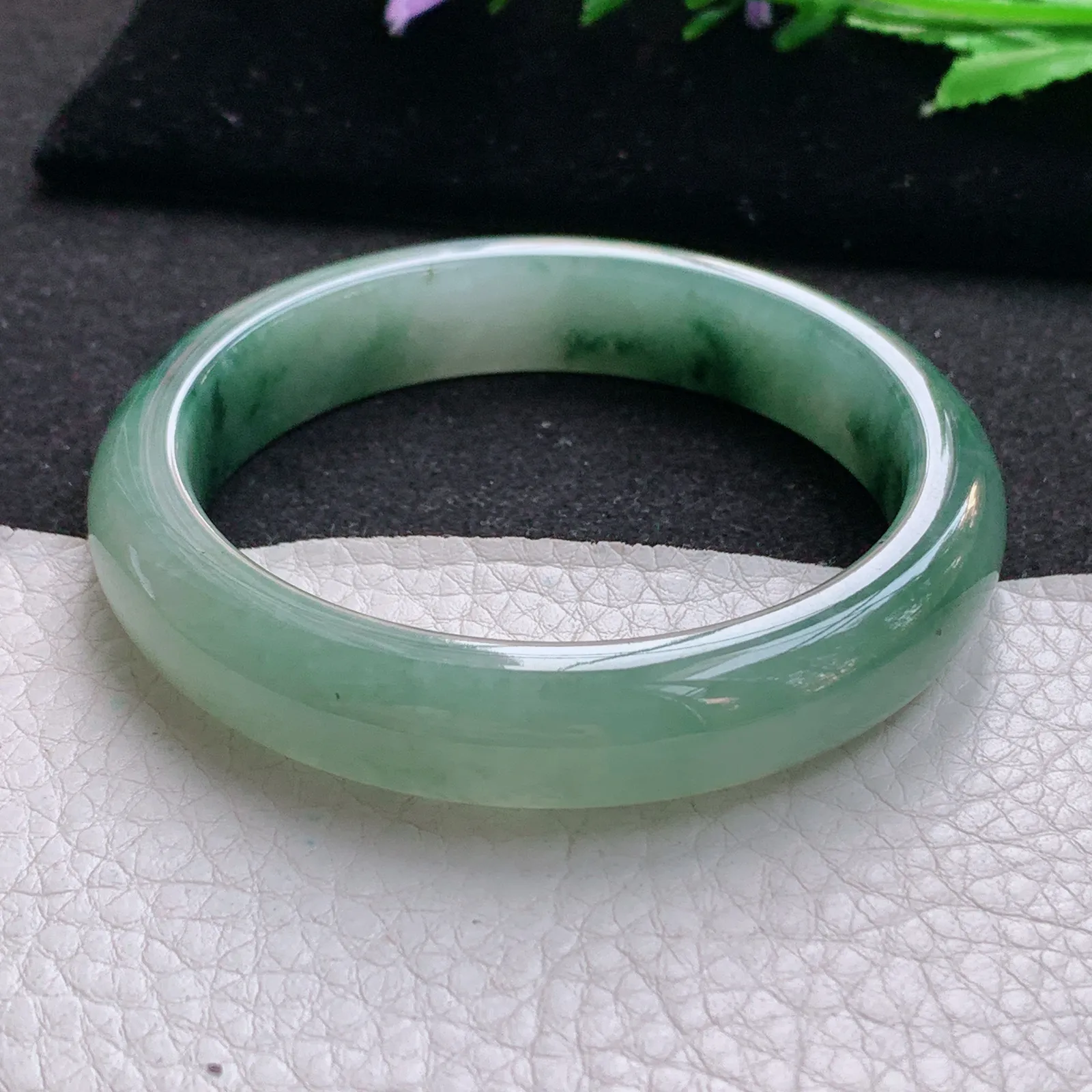 ss实拍57*12.2*8.5平安镯 缅甸翡翠a货玉手镯冰飘花宽边玉手环