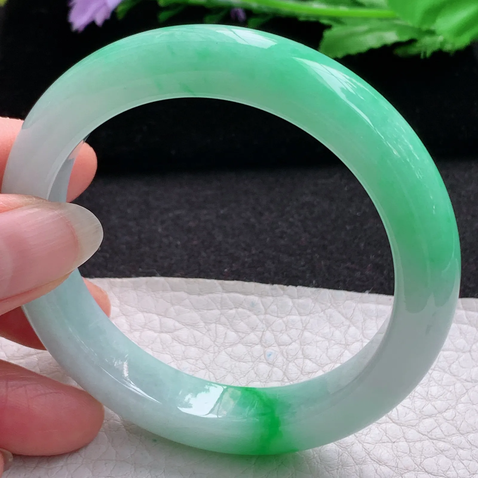 xo实拍55.5*12*9平安镯 缅甸翡翠a货玉手镯冰绿宽边玉手环