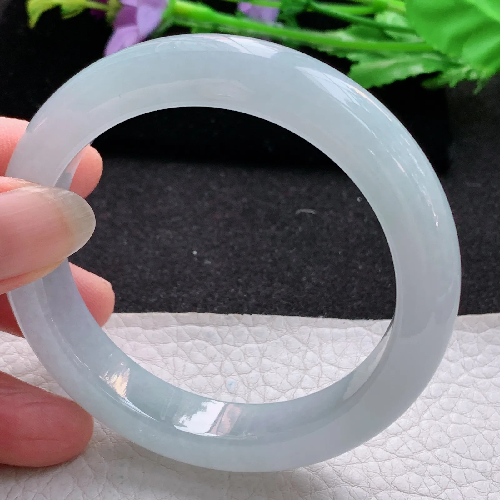 xo实拍56*12*8.8平安镯 缅甸翡翠a货玉手镯天空蓝韵宽边玉手环