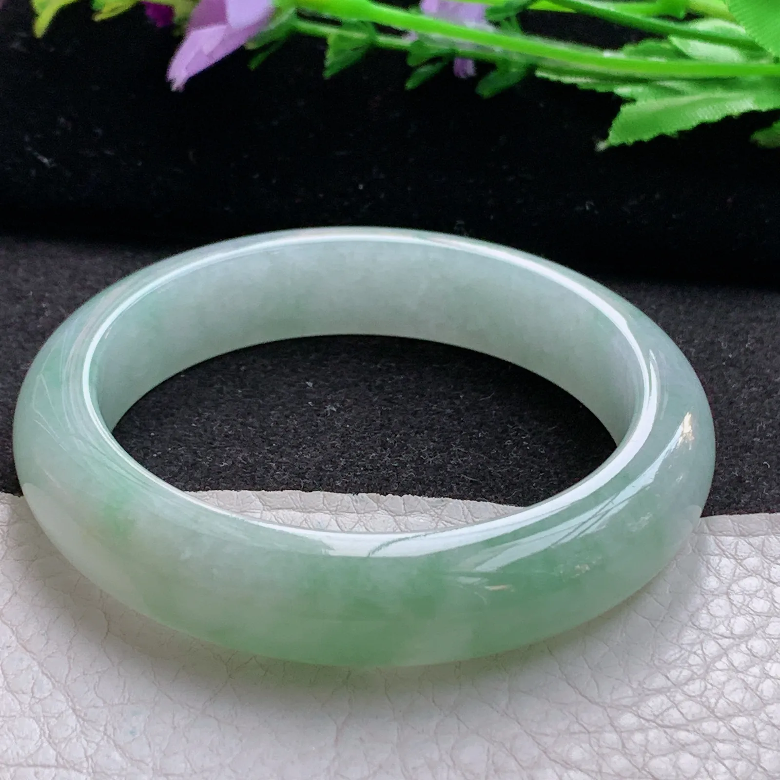 xo实拍55.5*12.8*8.6平安镯 缅甸翡翠a货玉手镯胶感飘绿宽边玉手环