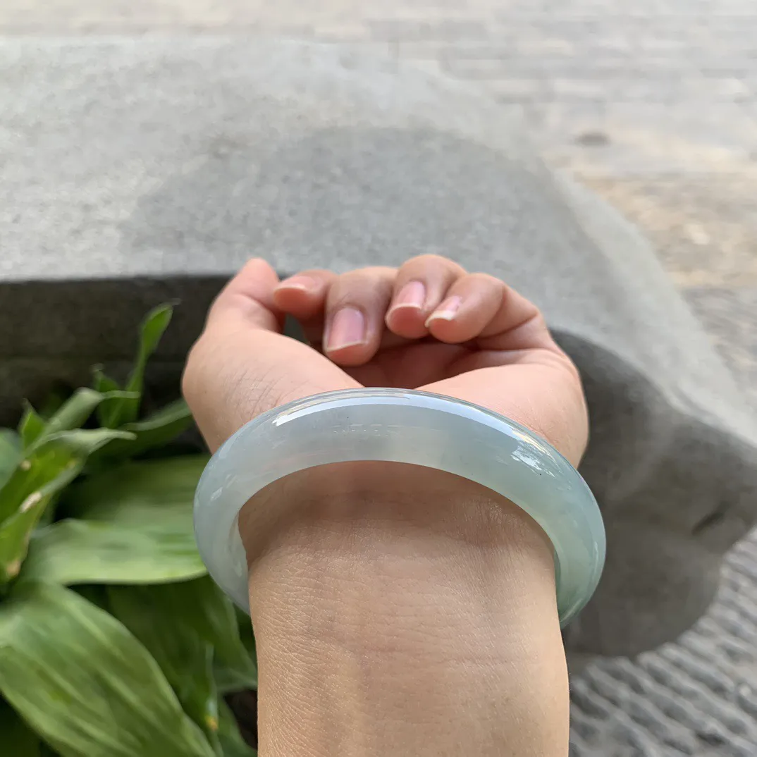 圈口57.8-12.5-7.8 【冰瓜绿正圈手镯】正圈57 58可戴