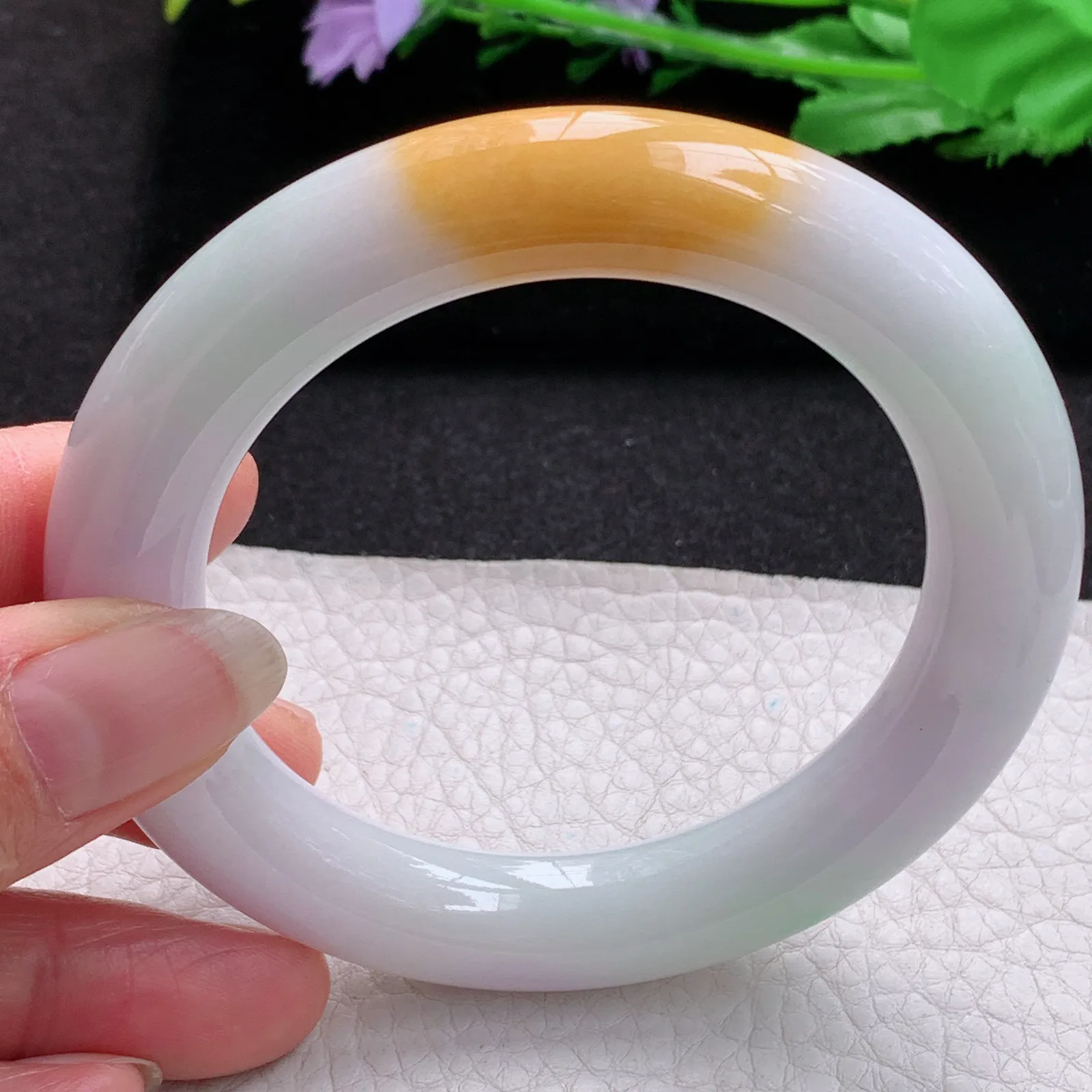 nr实拍58*11.6*12胖圆镯 缅甸翡翠a货玉手镯胶感三彩圆条美人镯