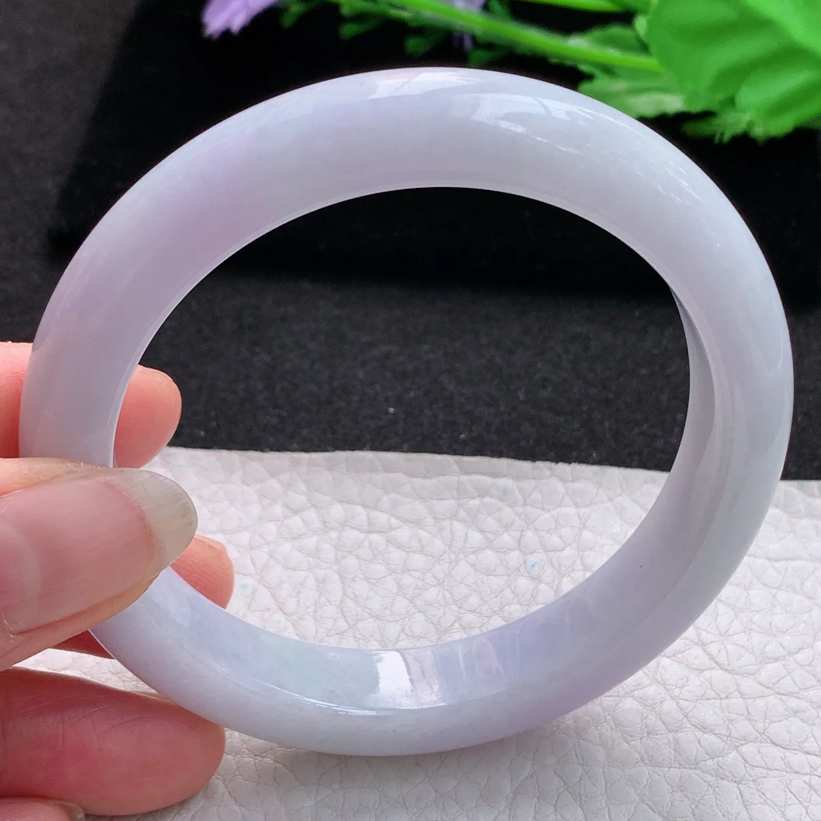 nr大圈口60*12*10平安镯 缅甸翡翠a货玉手镯胶感淡紫宽边玉手环