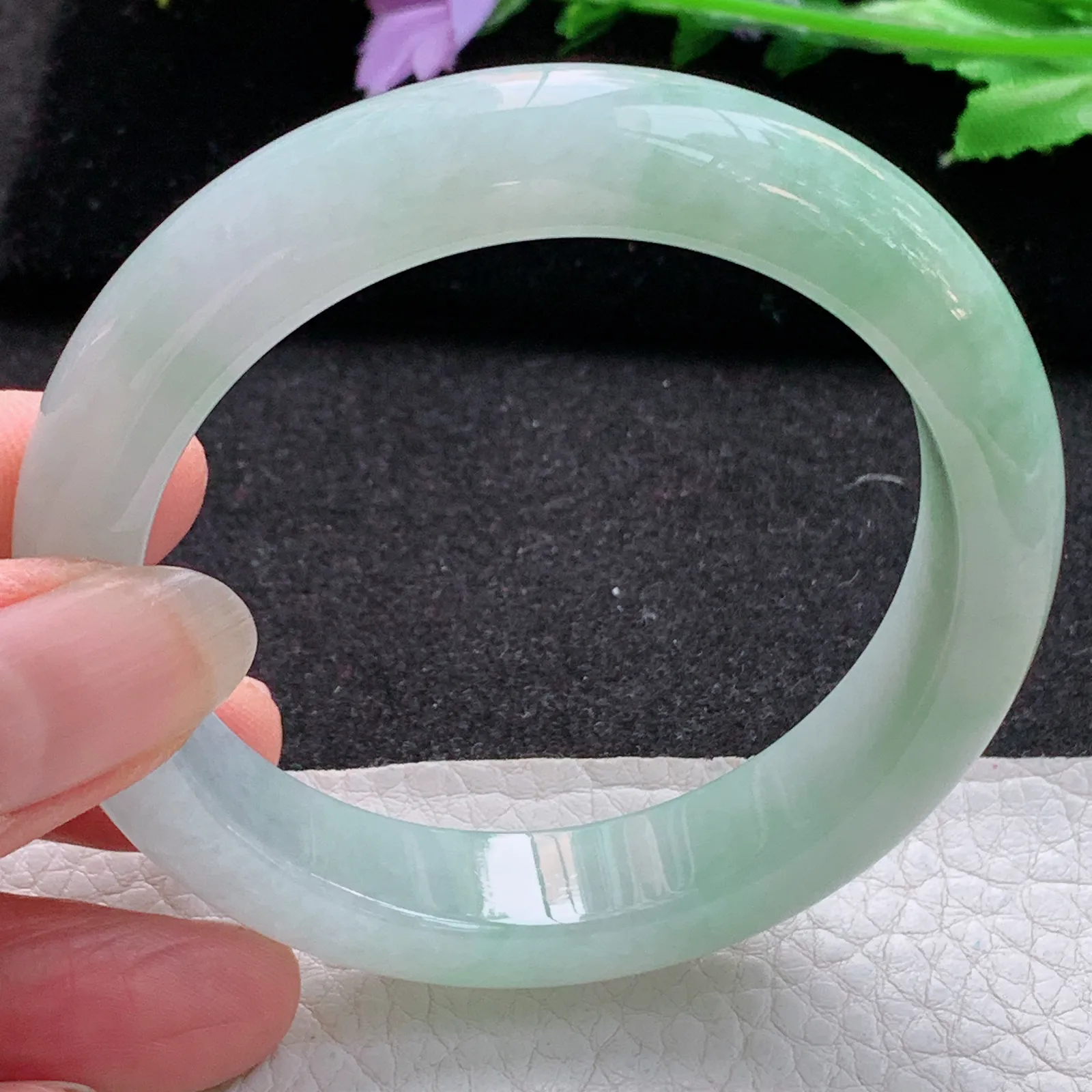 xo实拍55.5*12.8*8.6平安镯 缅甸翡翠a货玉手镯胶感飘绿宽边玉手环