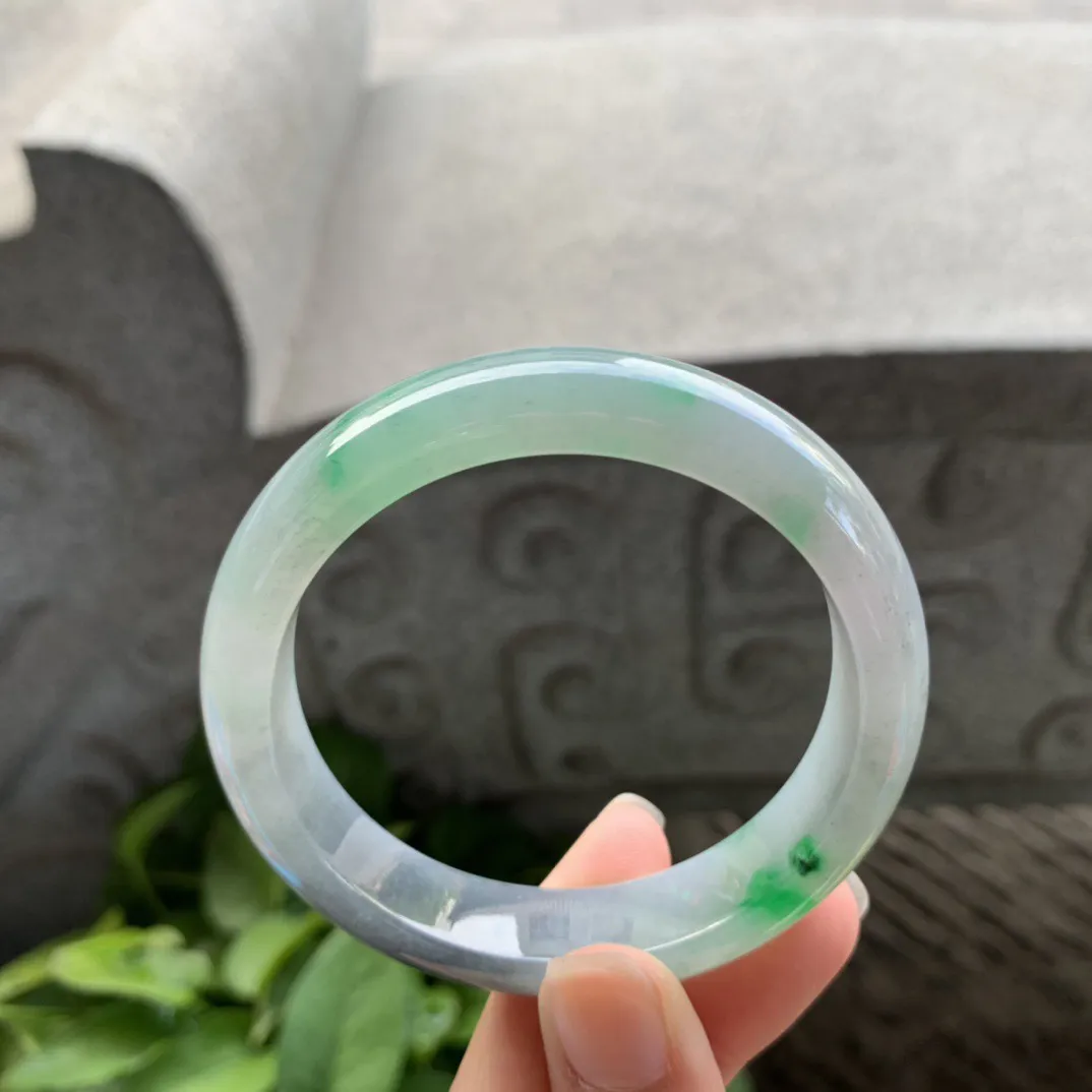 圈口 54.8-12.8-7.9【乌鸡飘绿正圈手镯】正圈54 55可戴