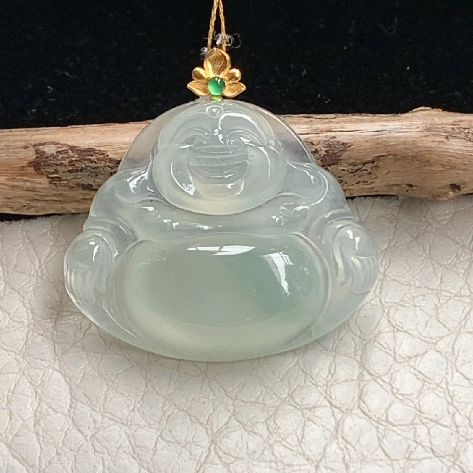 ws实拍24*28.5*6缅甸翡翠精雕冰种佛公 开心佛玉吊坠 玉挂件