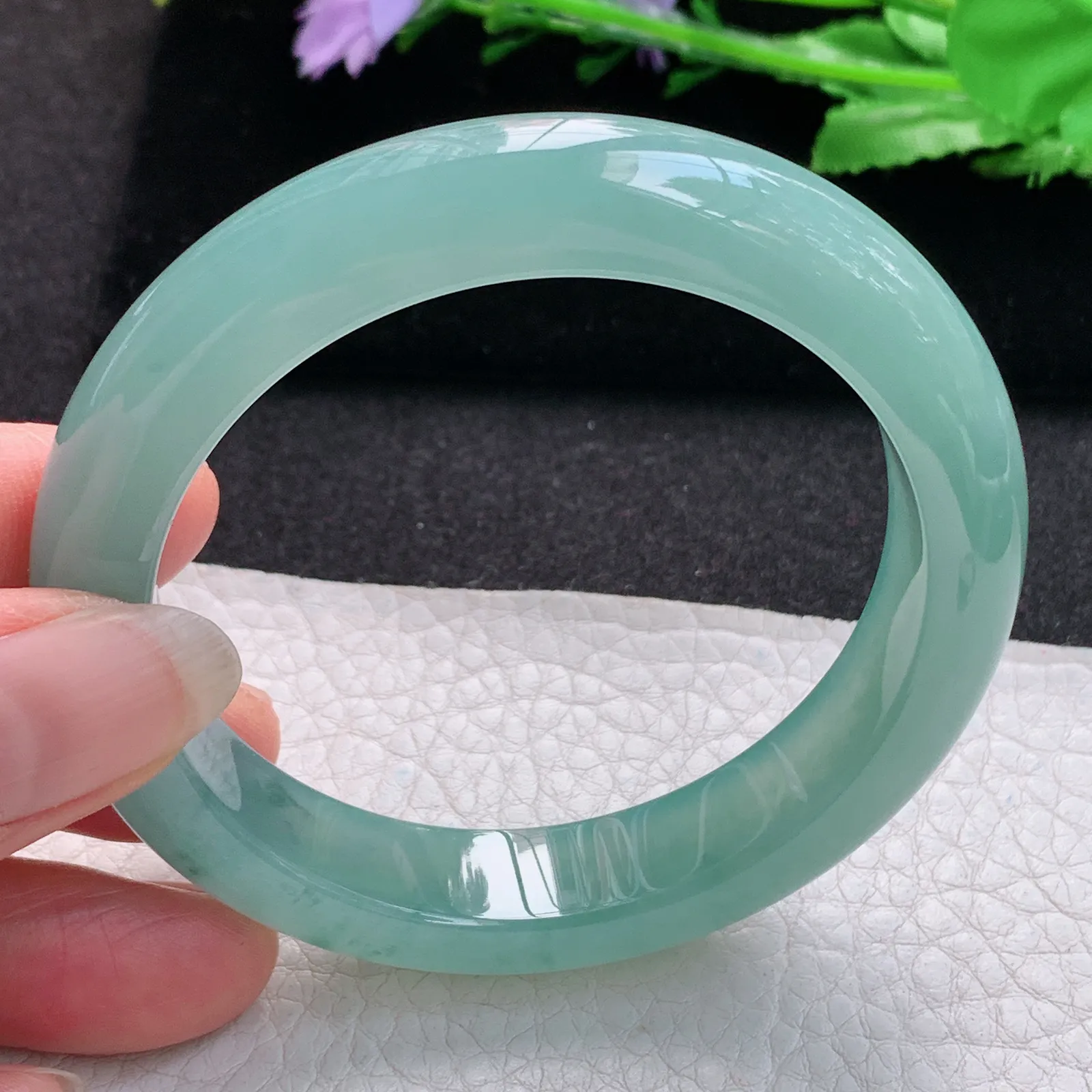 nr实拍57*12.3*9平安镯 缅甸翡翠a货玉手镯冰蓝韵厚装宽边玉手环