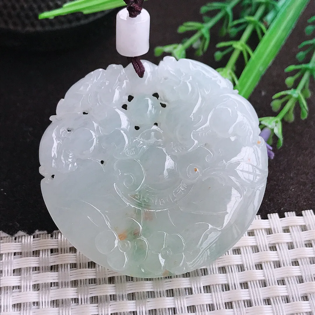 实拍A货翡翠48.3/50.5/9.5老坑冰胶果冻貔貅吊坠翡翠玉牌挂件