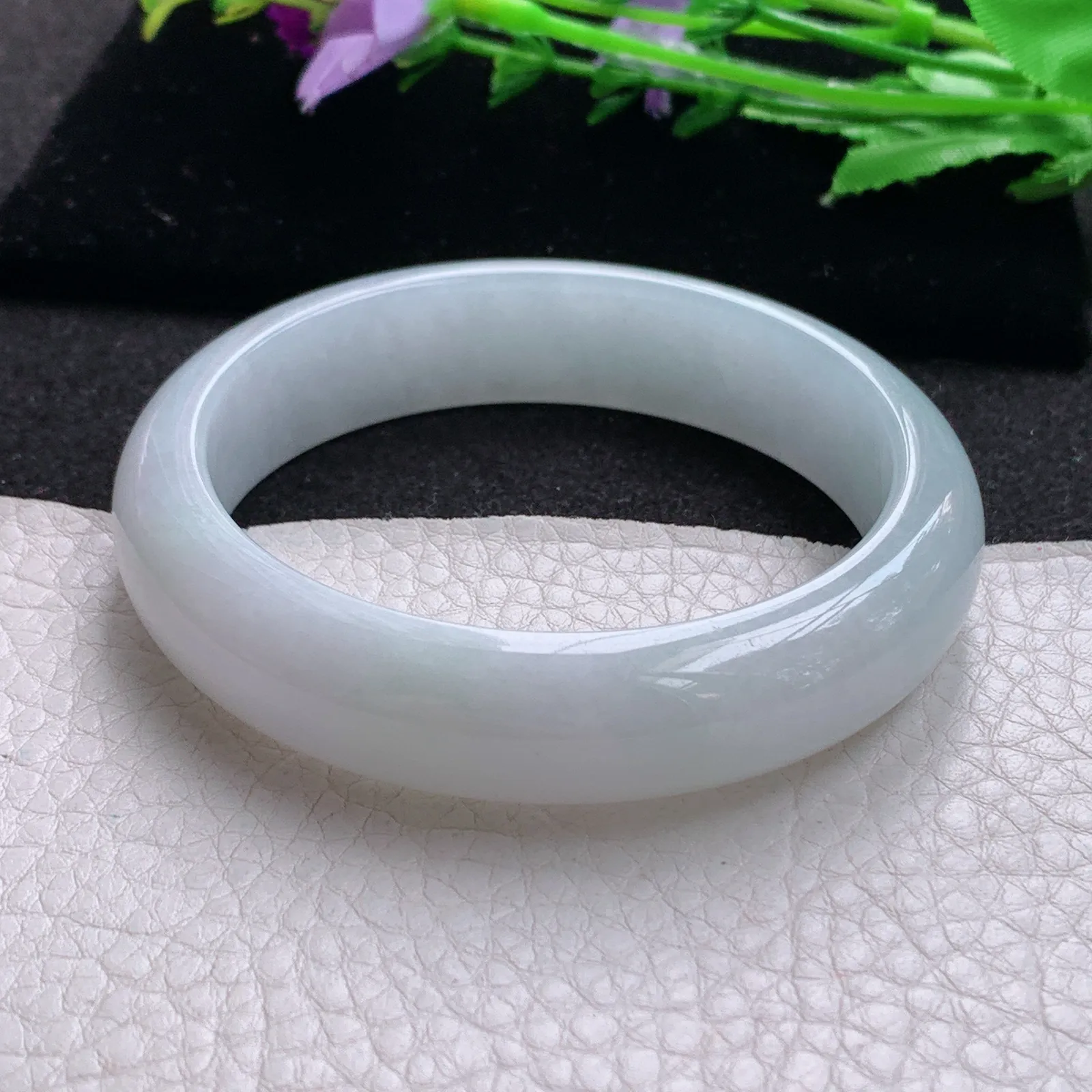 nr实拍57*14.3*8.6平安镯 缅甸翡翠a货玉手镯白月光宽边玉手环