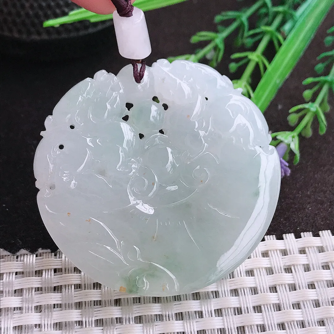 实拍A货翡翠48.3/50.5/9.5老坑冰胶果冻貔貅吊坠翡翠玉牌挂件