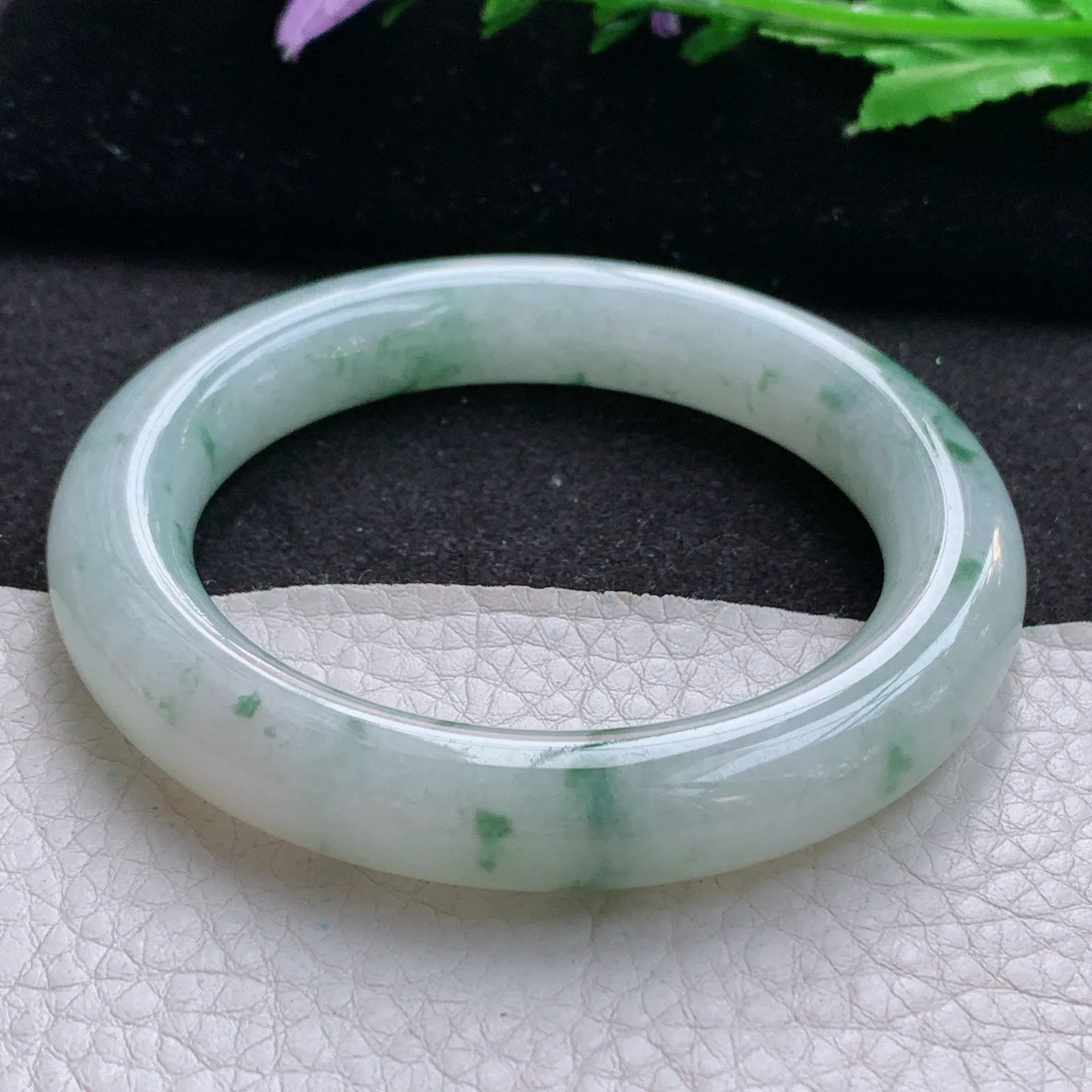 ee实拍53.9*10.8*10.9美人镯 缅甸翡翠a货玉手镯冰飘花圆条玉手环