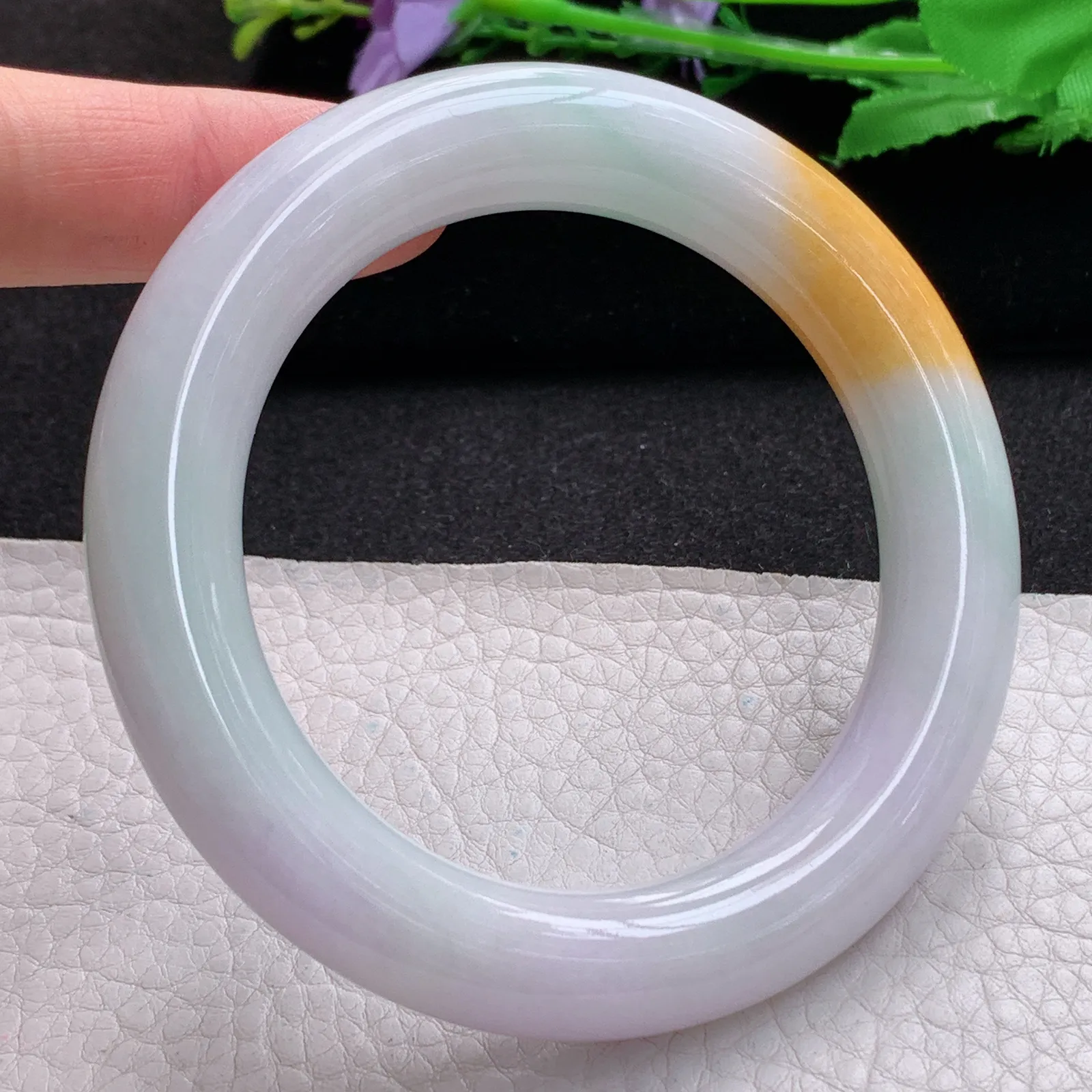 nr实拍58*11.6*12胖圆镯 缅甸翡翠a货玉手镯胶感三彩圆条美人镯