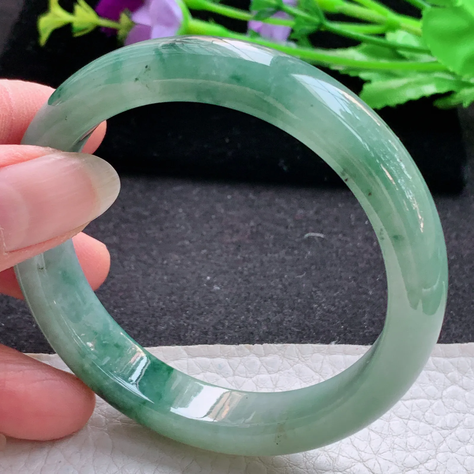 ss实拍57*12.2*8.5平安镯 缅甸翡翠a货玉手镯冰飘花宽边玉手环