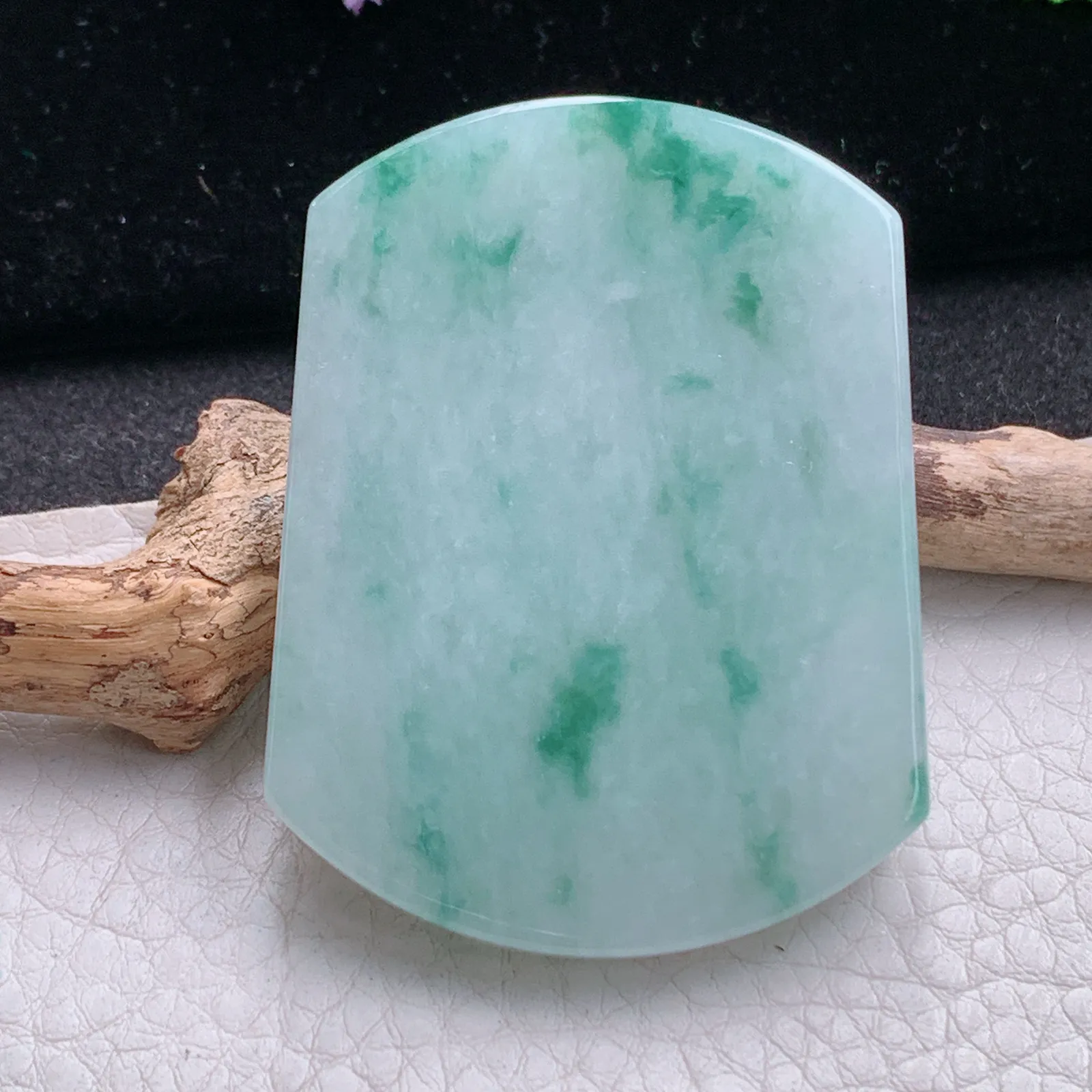 zen自然光55*41.3*5.8天然缅甸翡翠冰飘花平安无事牌 素面牌玉吊坠 玉挂件