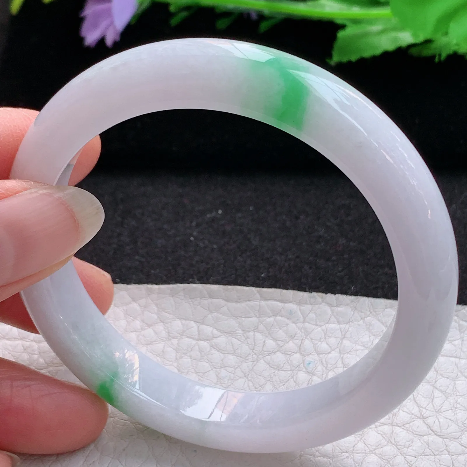 ss实拍56*10.7*8.2平安镯 缅甸翡翠a货玉手镯飘绿清爽宽边玉手环