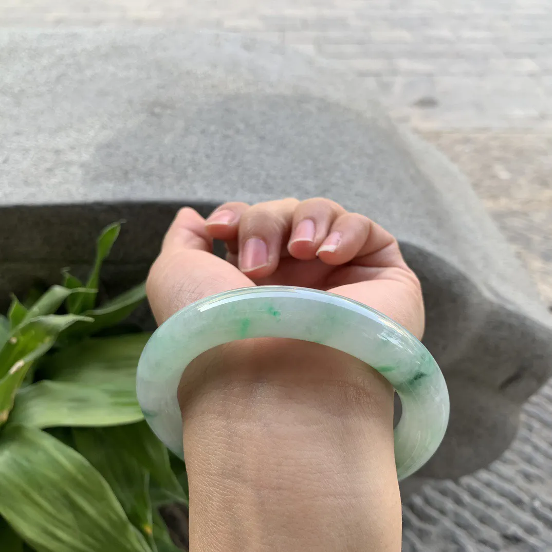 大圈口59-11.7 【飘绿花圆条手镯】圆条59 60可戴