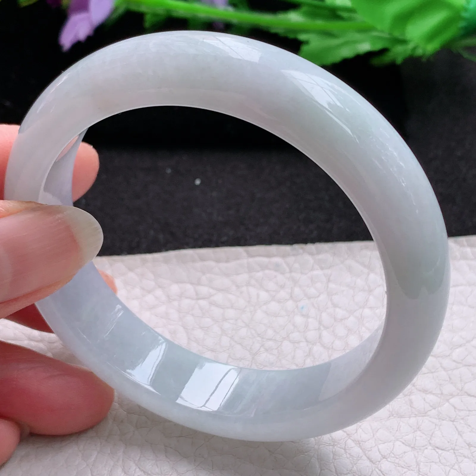 nr实拍57*14.3*8.6平安镯 缅甸翡翠a货玉手镯白月光宽边玉手环