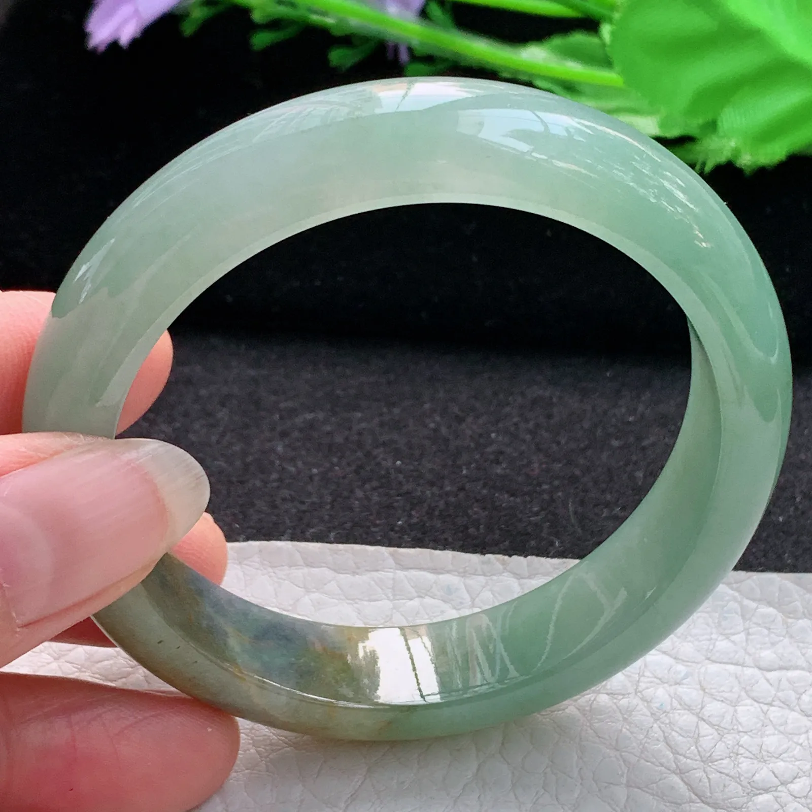 h实拍55*12.8*7.8平安镯 缅甸翡翠a货玉手镯冰胶文艺复古宽边玉手环