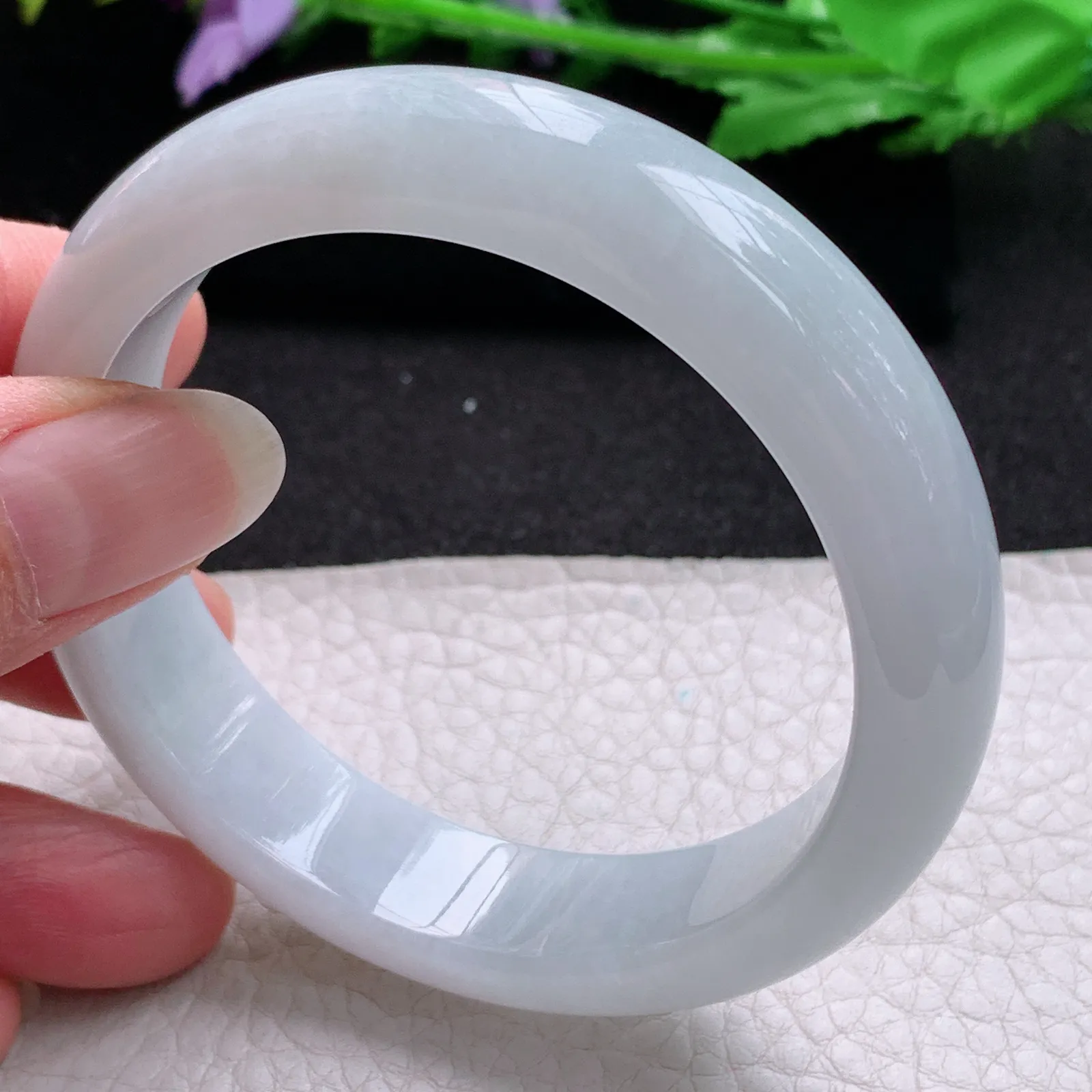 nr实拍57*14.3*8.6平安镯 缅甸翡翠a货玉手镯白月光宽边玉手环