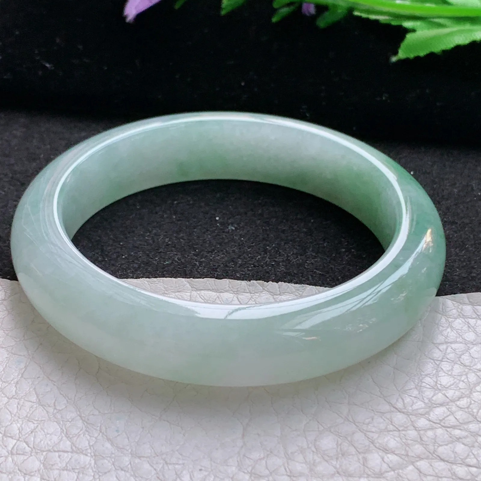 xo实拍55.5*12.8*8.6平安镯 缅甸翡翠a货玉手镯胶感飘绿宽边玉手环