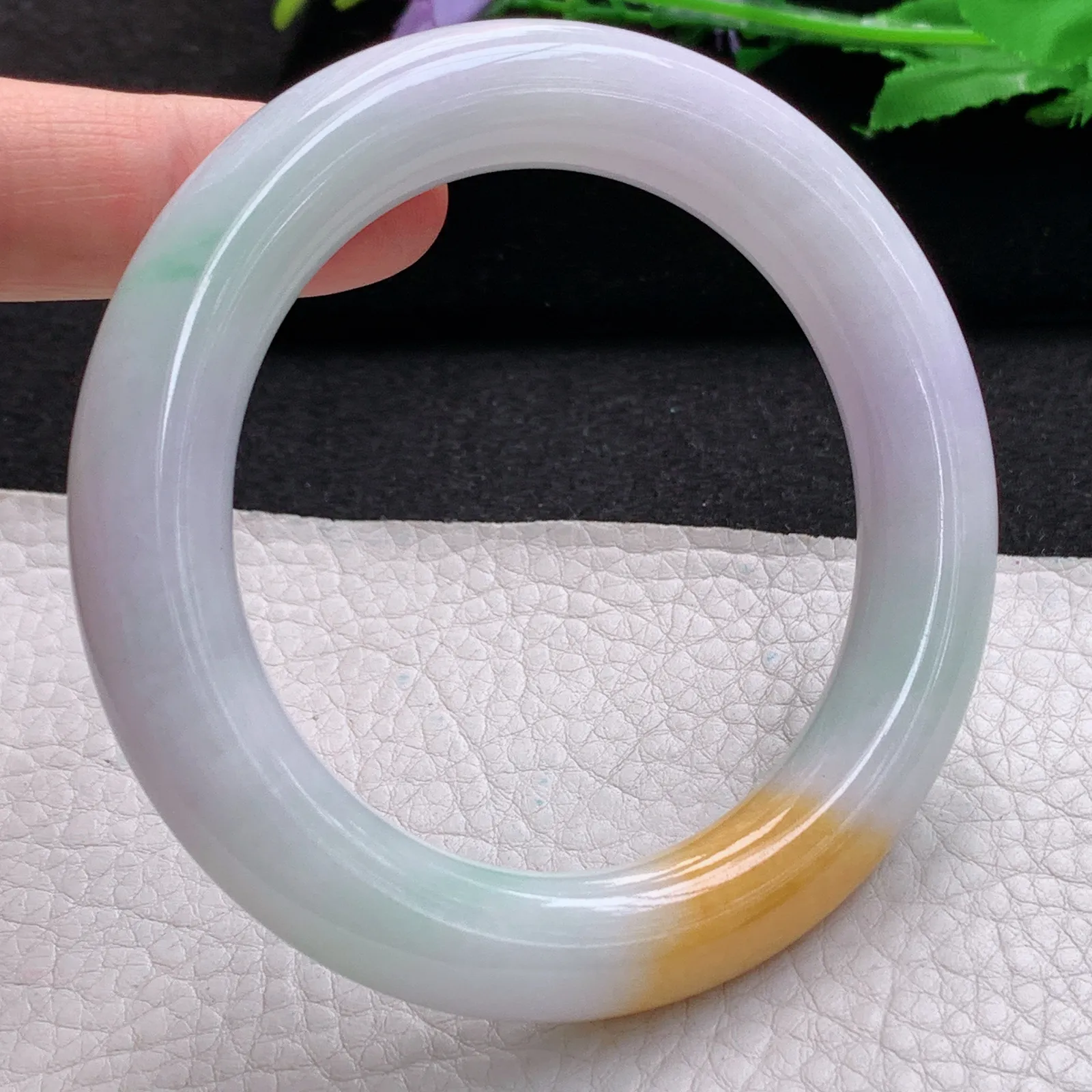 nr实拍58*11.6*12胖圆镯 缅甸翡翠a货玉手镯胶感三彩圆条美人镯