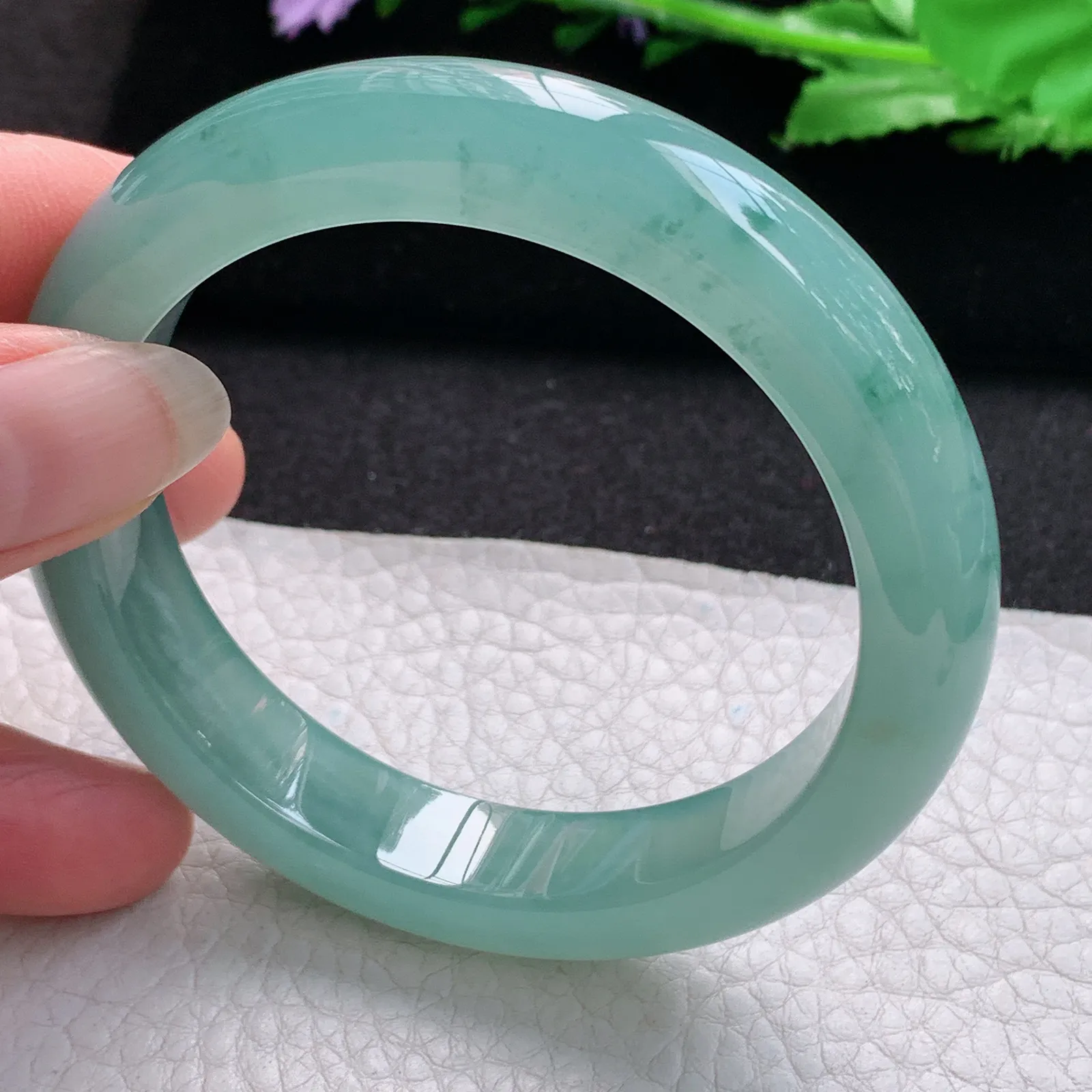 nr实拍57*12.3*9平安镯 缅甸翡翠a货玉手镯冰蓝韵厚装宽边玉手环