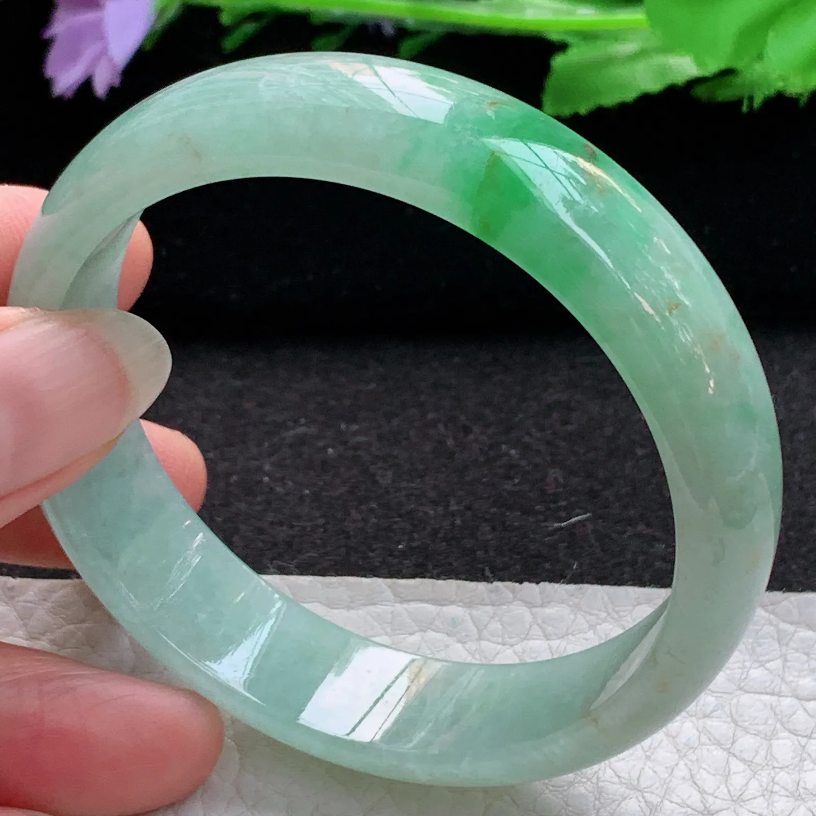 ss实拍56.5*14.8*6.5平安镯 缅甸翡翠a货玉手镯飘绿清爽宽边玉手环