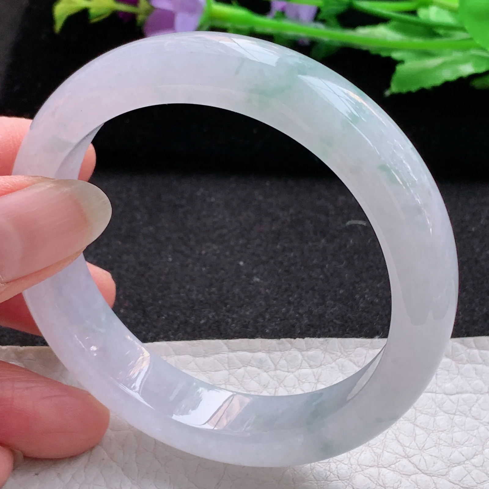 xo实拍57*13.2*8.5平安镯 缅甸翡翠a货玉手镯冰飘花宽边玉手环