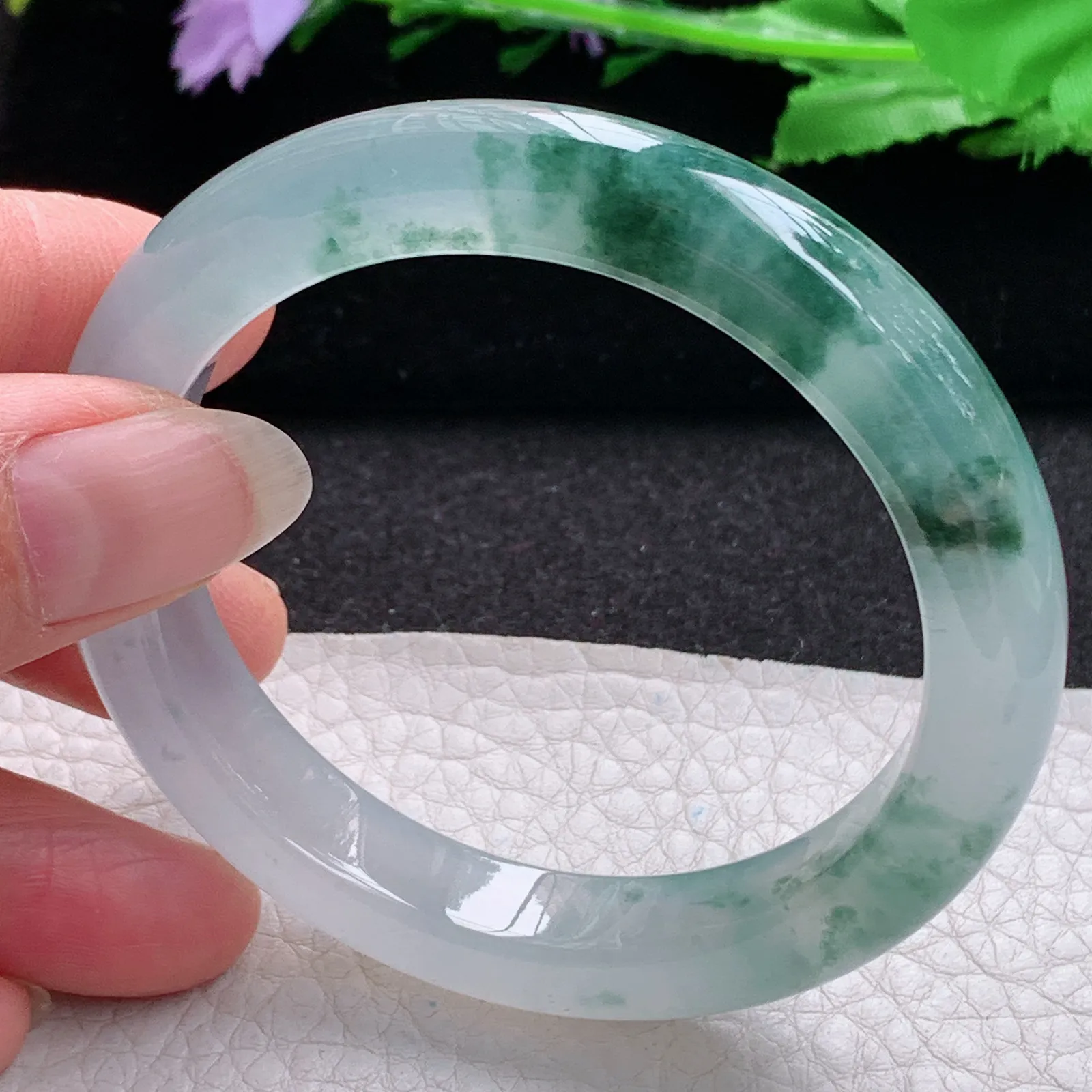 xo收藏级54.5*10.8*8.5平安镯 缅甸翡翠a货玉手镯冰种飘花宽边玉手环